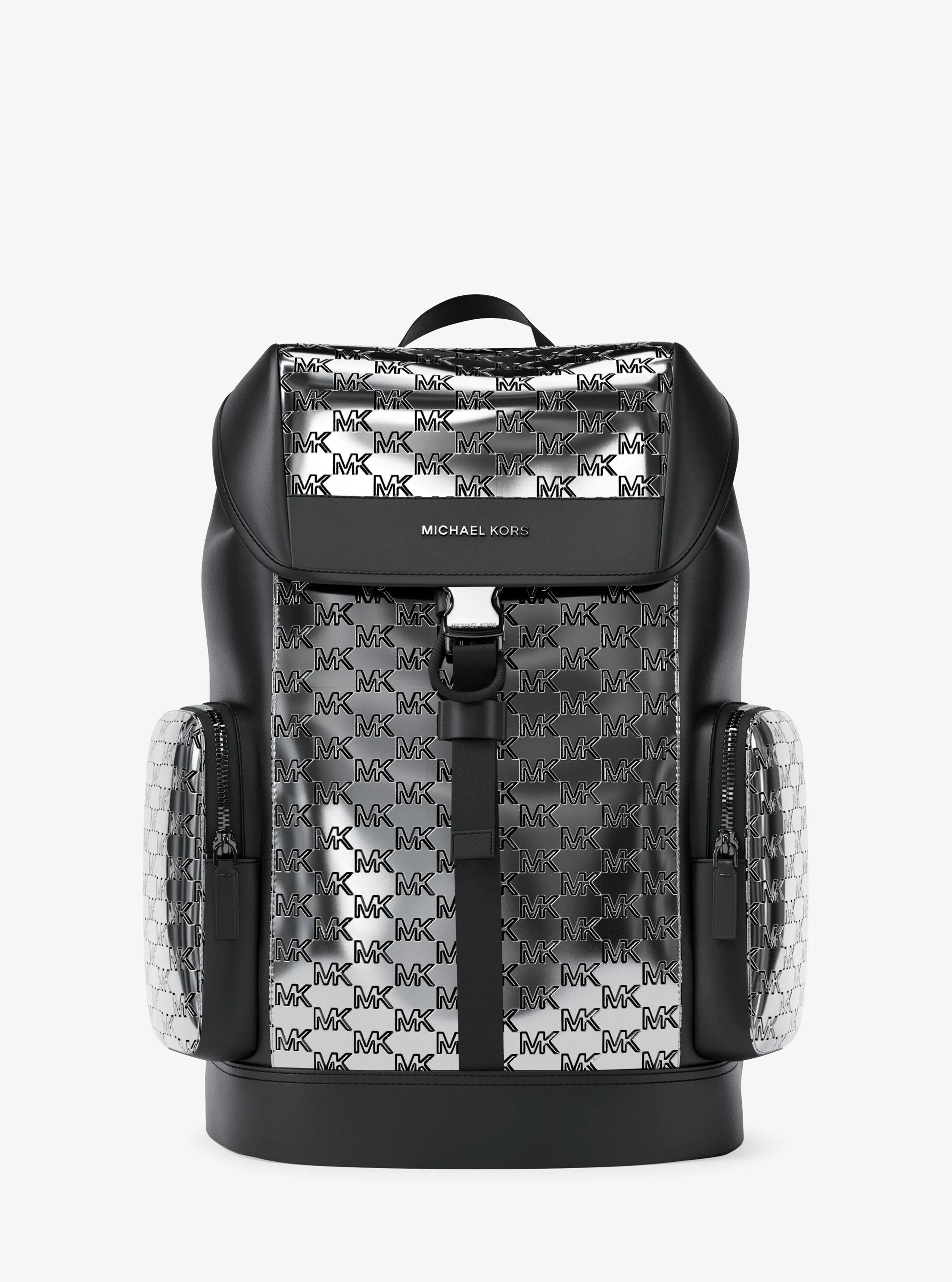 Cooper Medium Metallic Logo Debossed Backpack in SILVER | Michael Kors