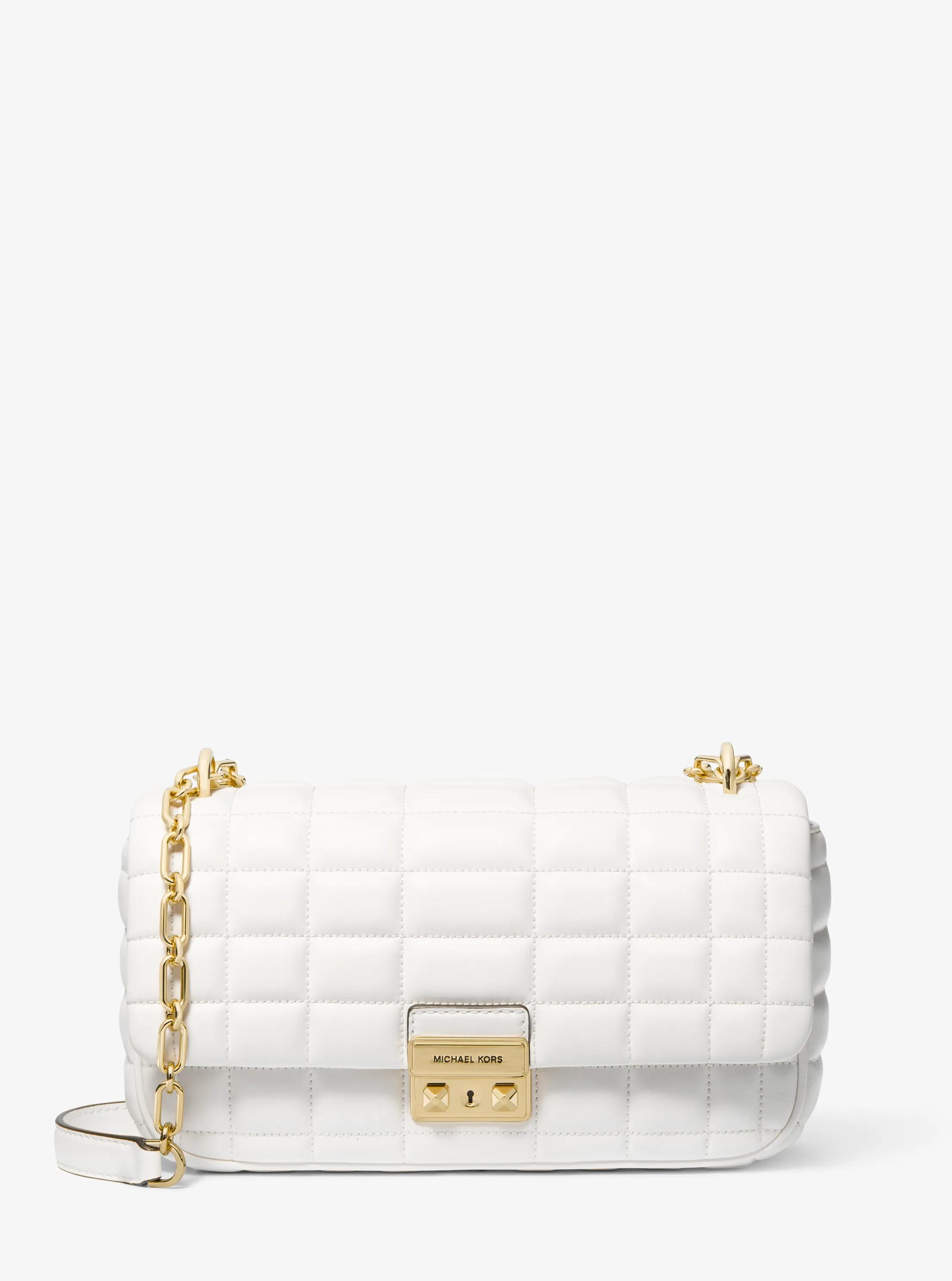 Tribeca Large Quilted Leather Shoulder Bag in OPTIC WHITE | Michael Kors