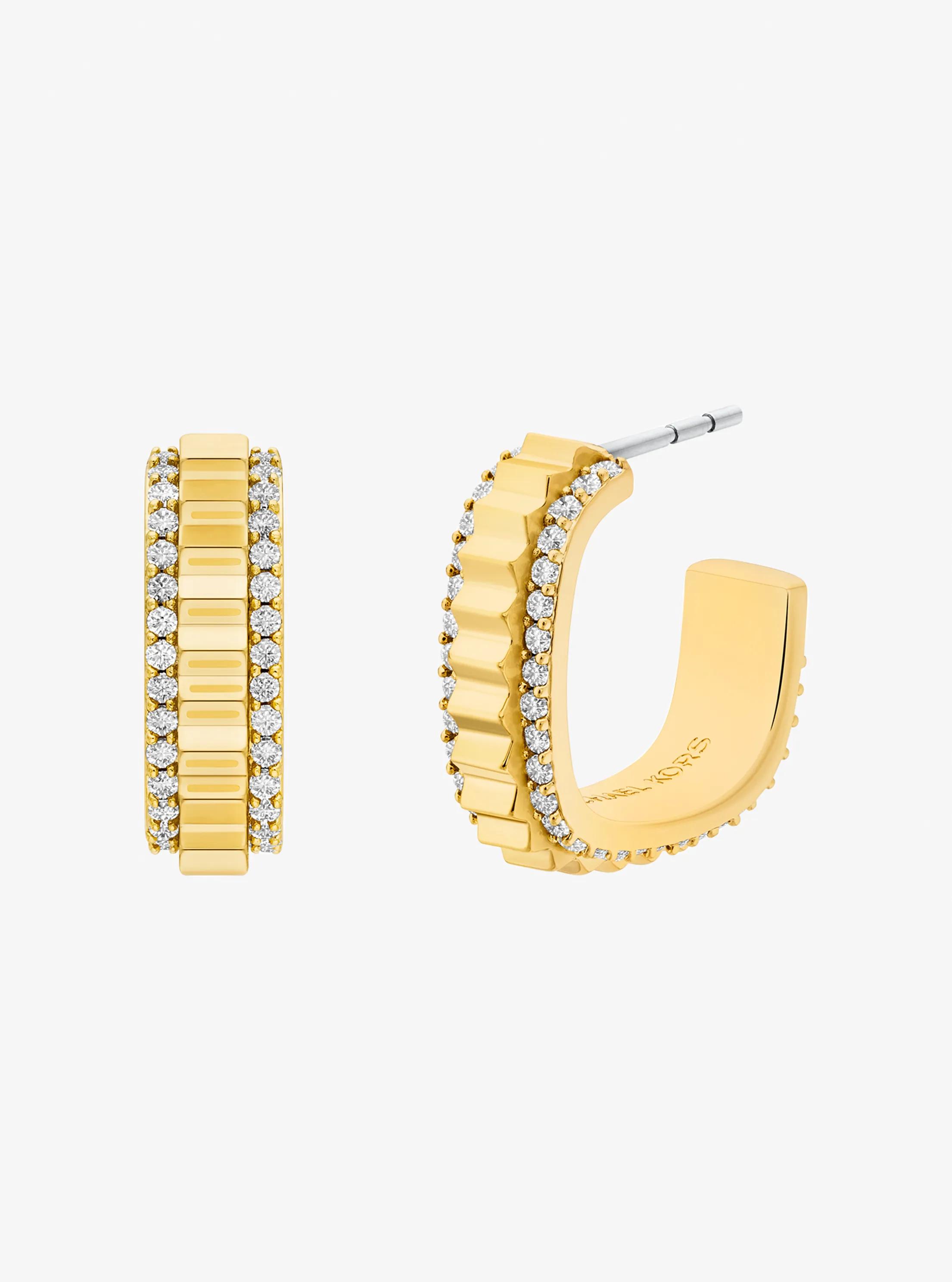 Small Pav Gold-Tone Brass Hoop Earrings $64