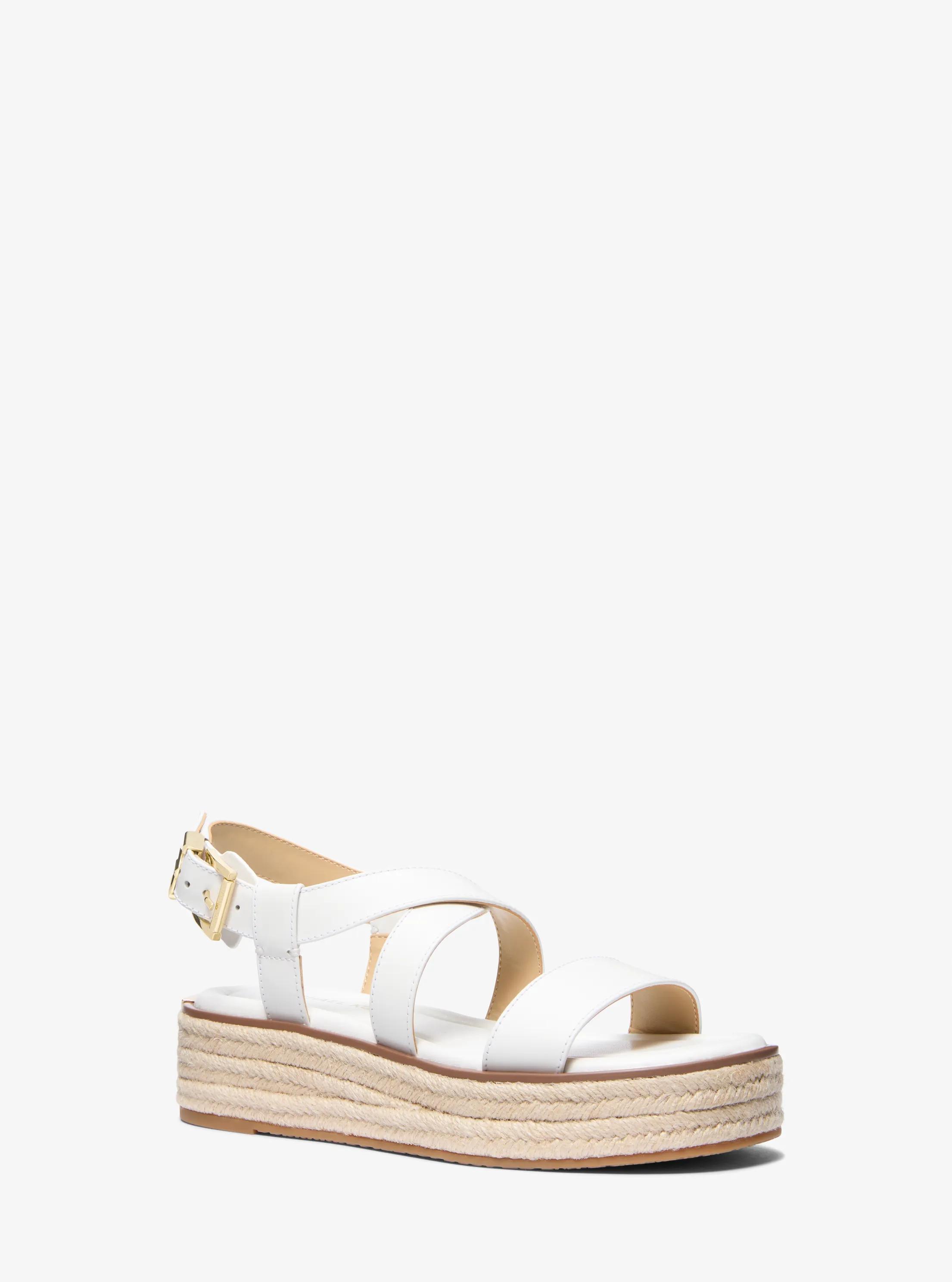 Lynn Leather Platform Espadrille Sandal in OPTIC WHITE | Michael Kors