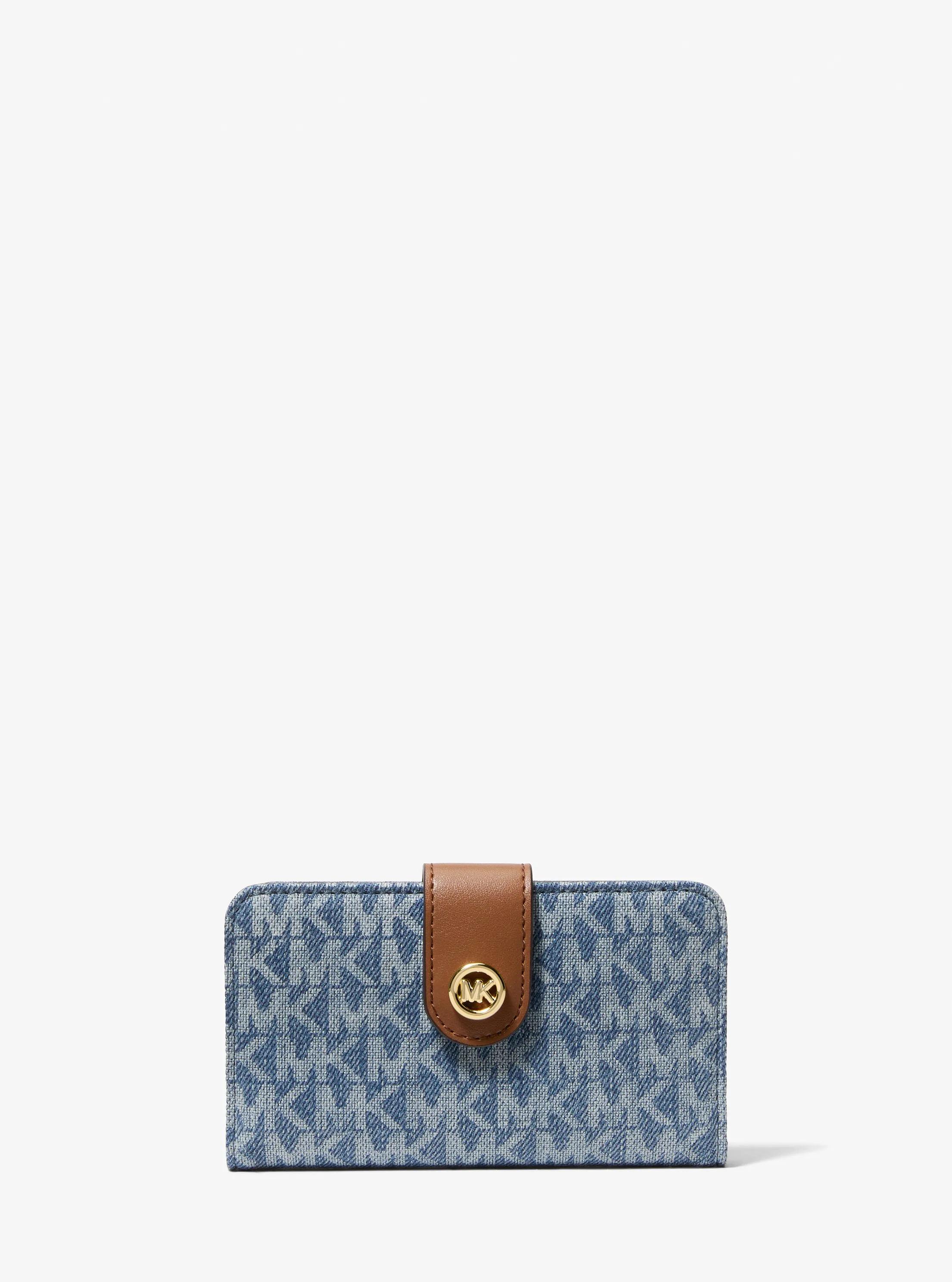 Portefeuille &agrave; breloque MK Pop de taille moyenne en denim &agrave; imprim&eacute; &agrave; logo Signature in NOUVEL HORIZON | Michael Kors