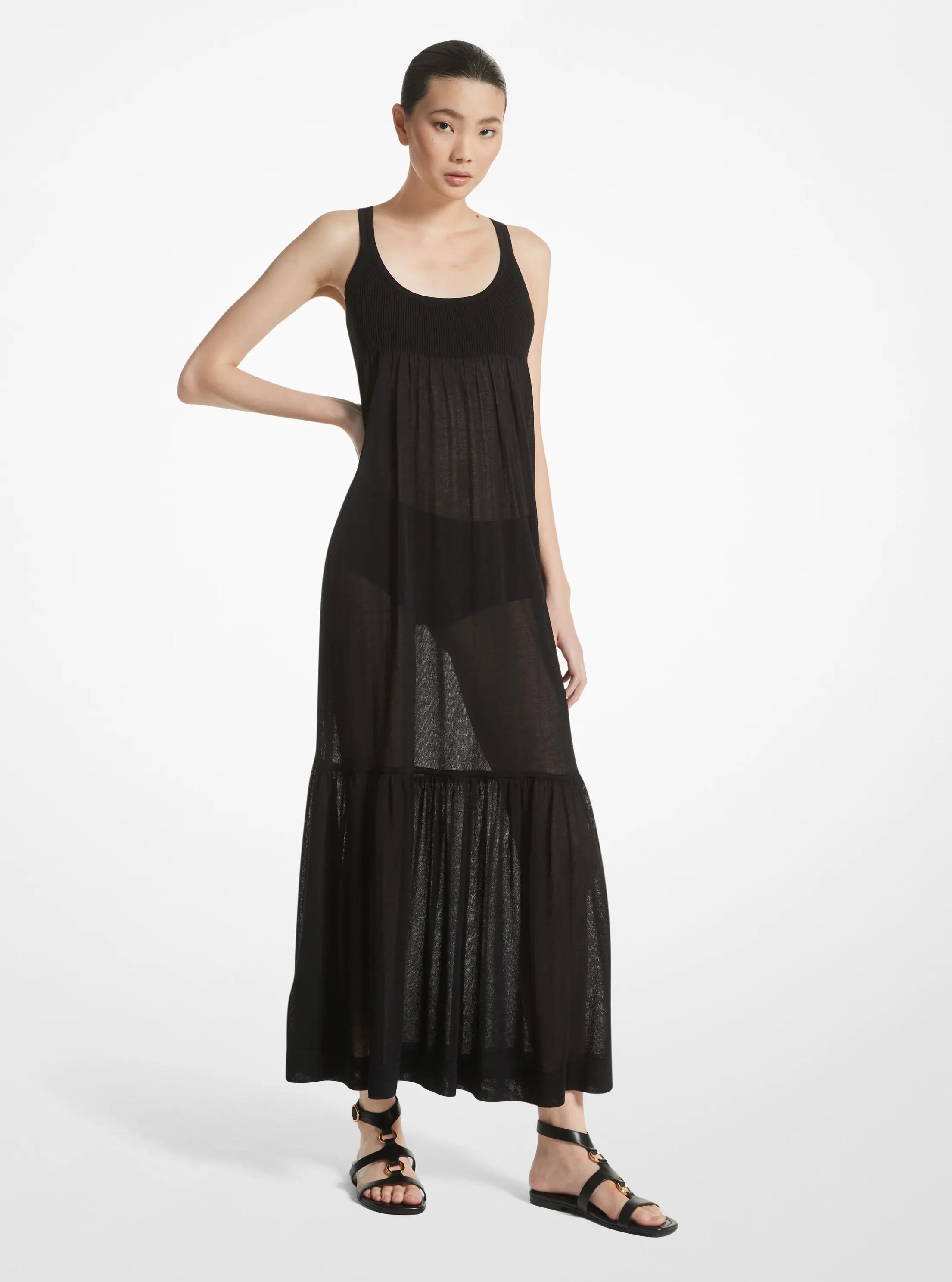 Tulle Viscose Blend Tiered Dress in BLACK | Michael Kors
