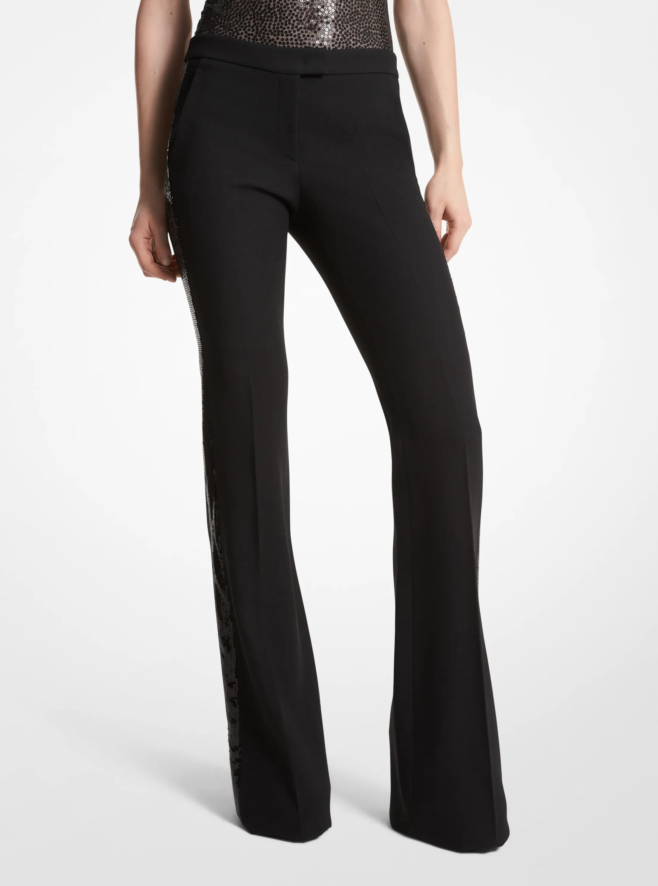 Haylee Hand-Embellished Sequin Double Crepe Sabl&eacute; Trousers in BLACK | Michael Kors