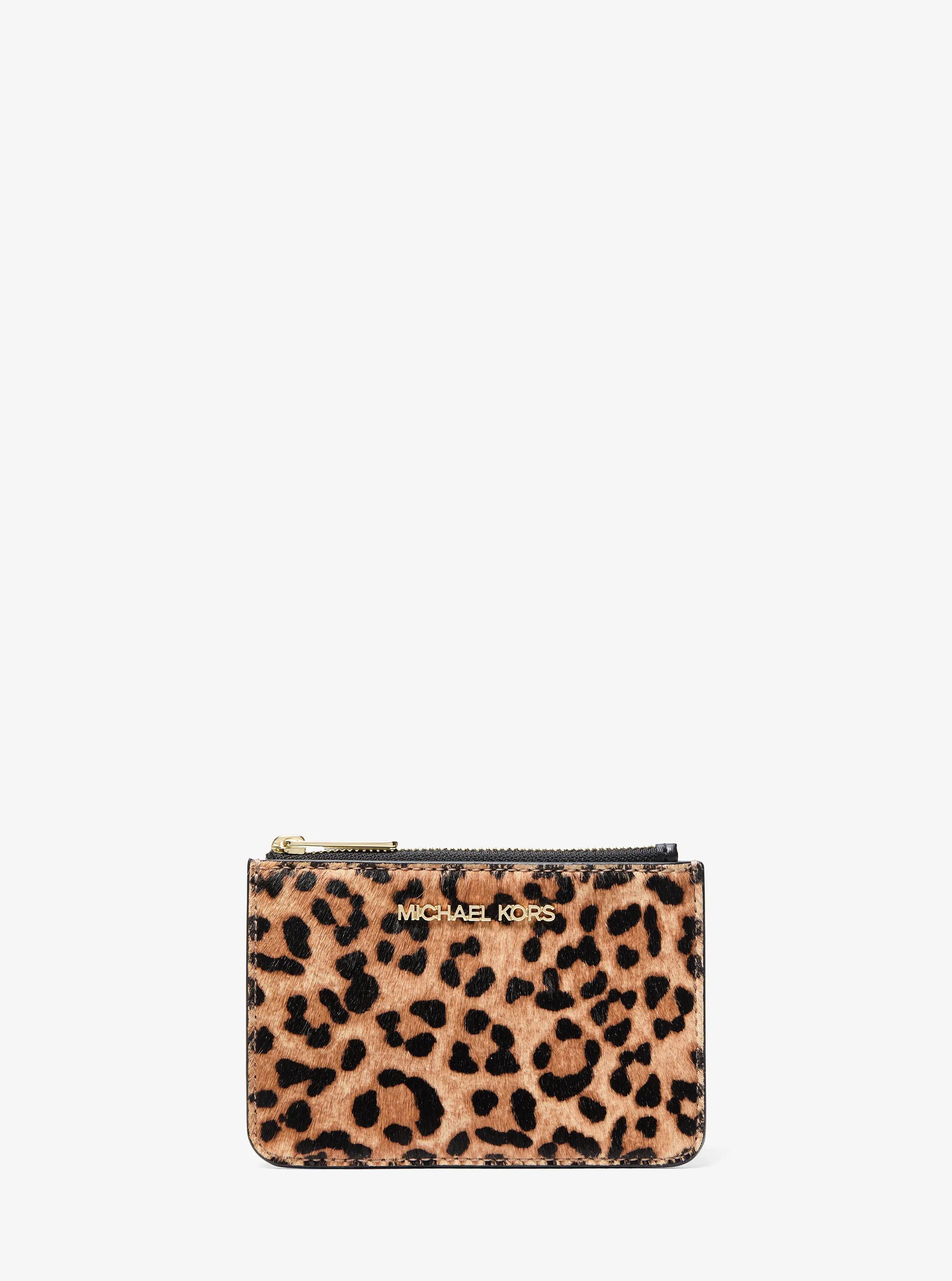 Jet Set Travel Small Leopard Print Calf Hair Coin Purse in CAMEL MLT | Michael Kors