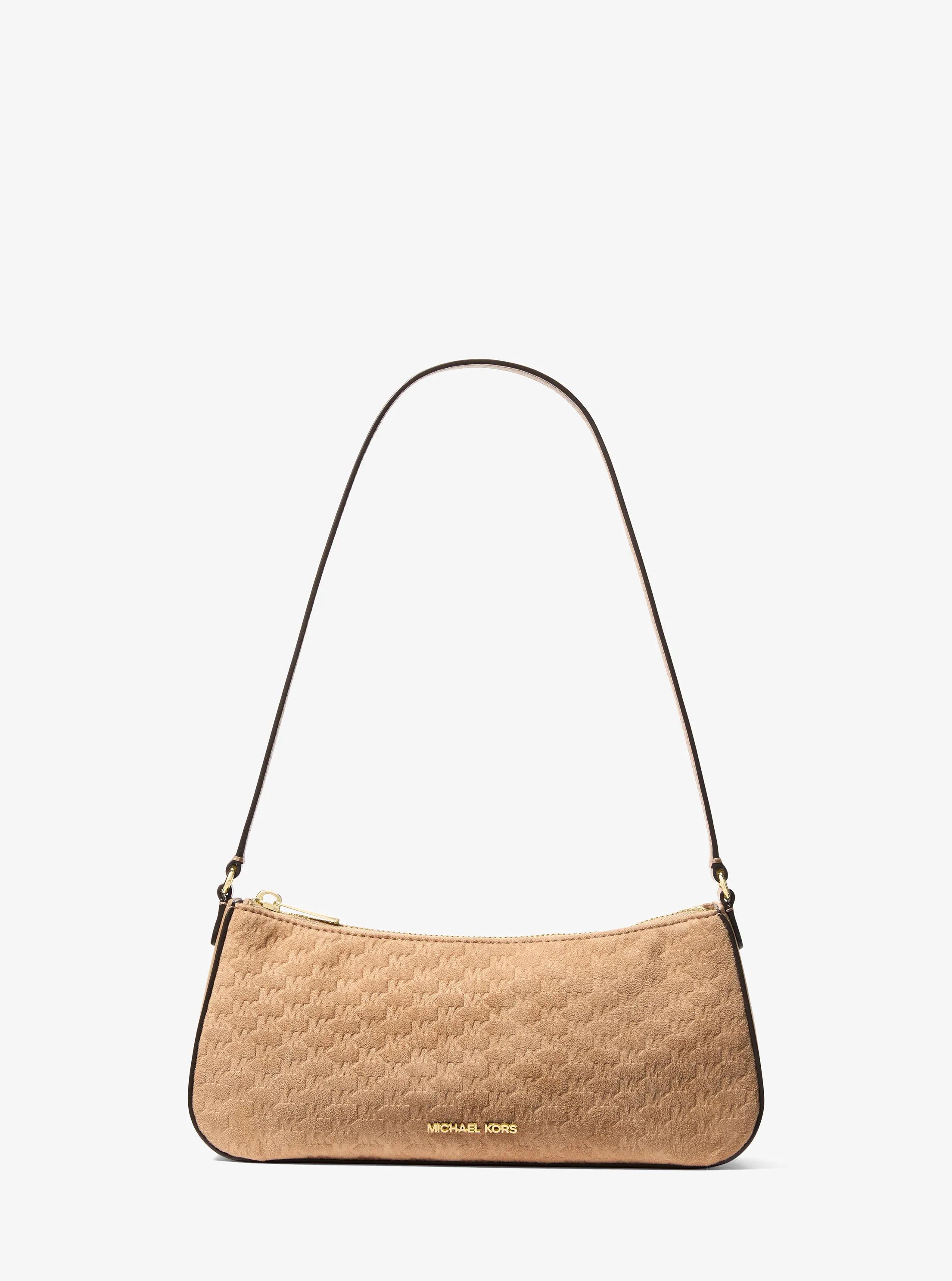Sammy Small Logo Debossed Polyester Microsuede Pochette in CAMEL | Michael Kors