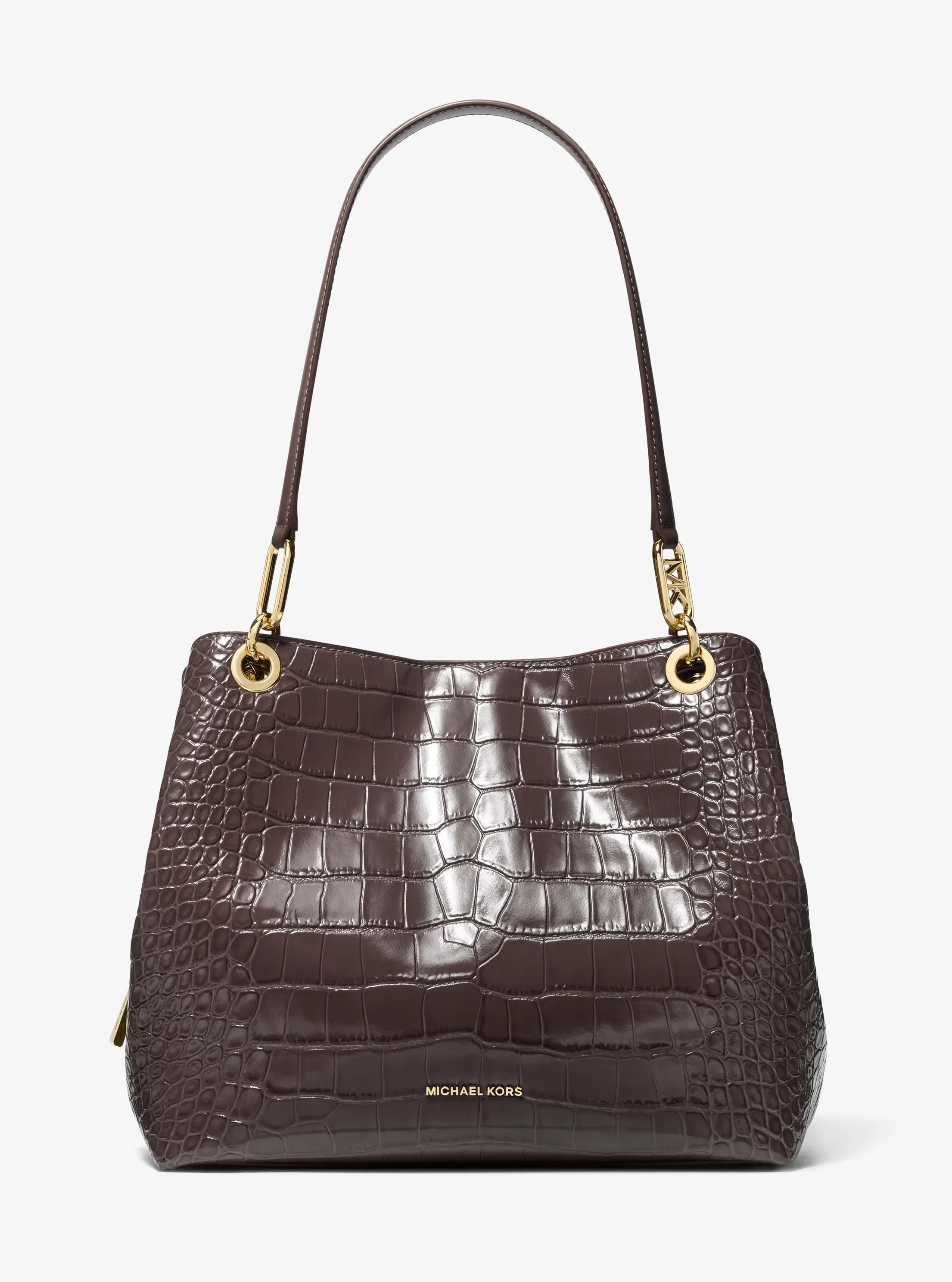 Kensington Large Crocodile Embossed Leather Tote Bag in CHOCOLATE | Michael Kors