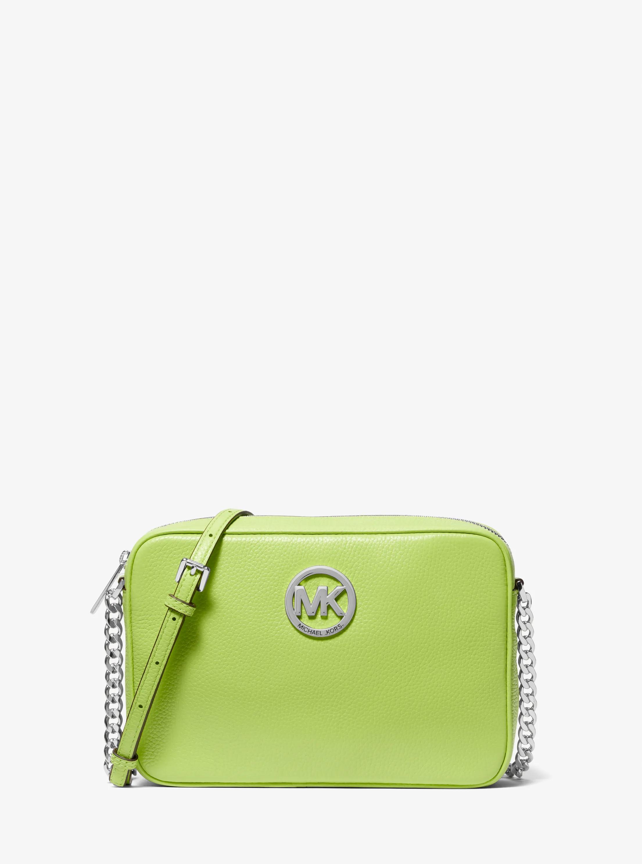 Fulton Large Pebbled Leather Camera Bag in BRT LIMEADE | Michael Kors