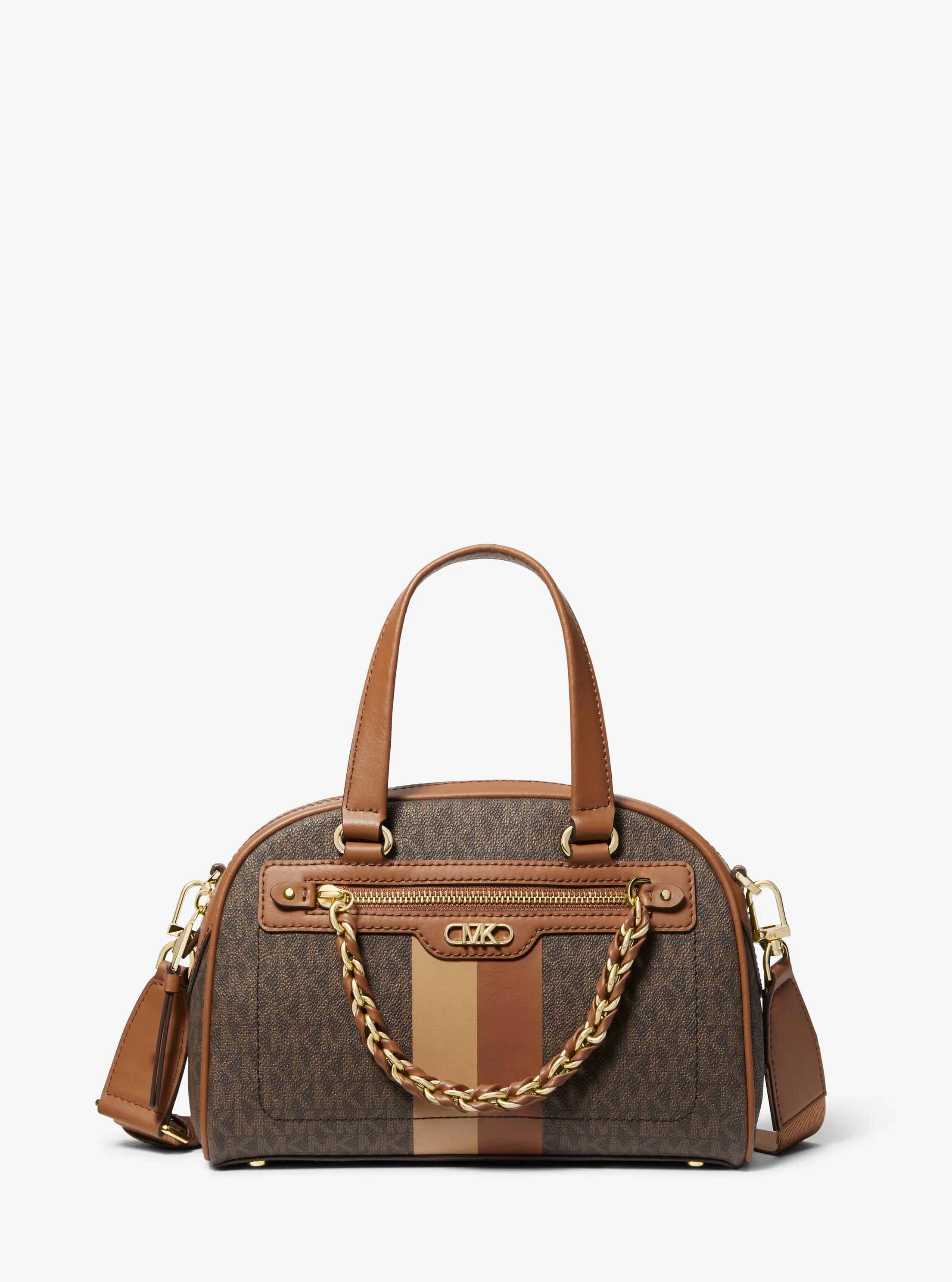 Bolso satchel Williamsburg peque&ntilde;o a rayas con logotipo in MARR&Oacute;N/LUGGAGE | Michael Kors