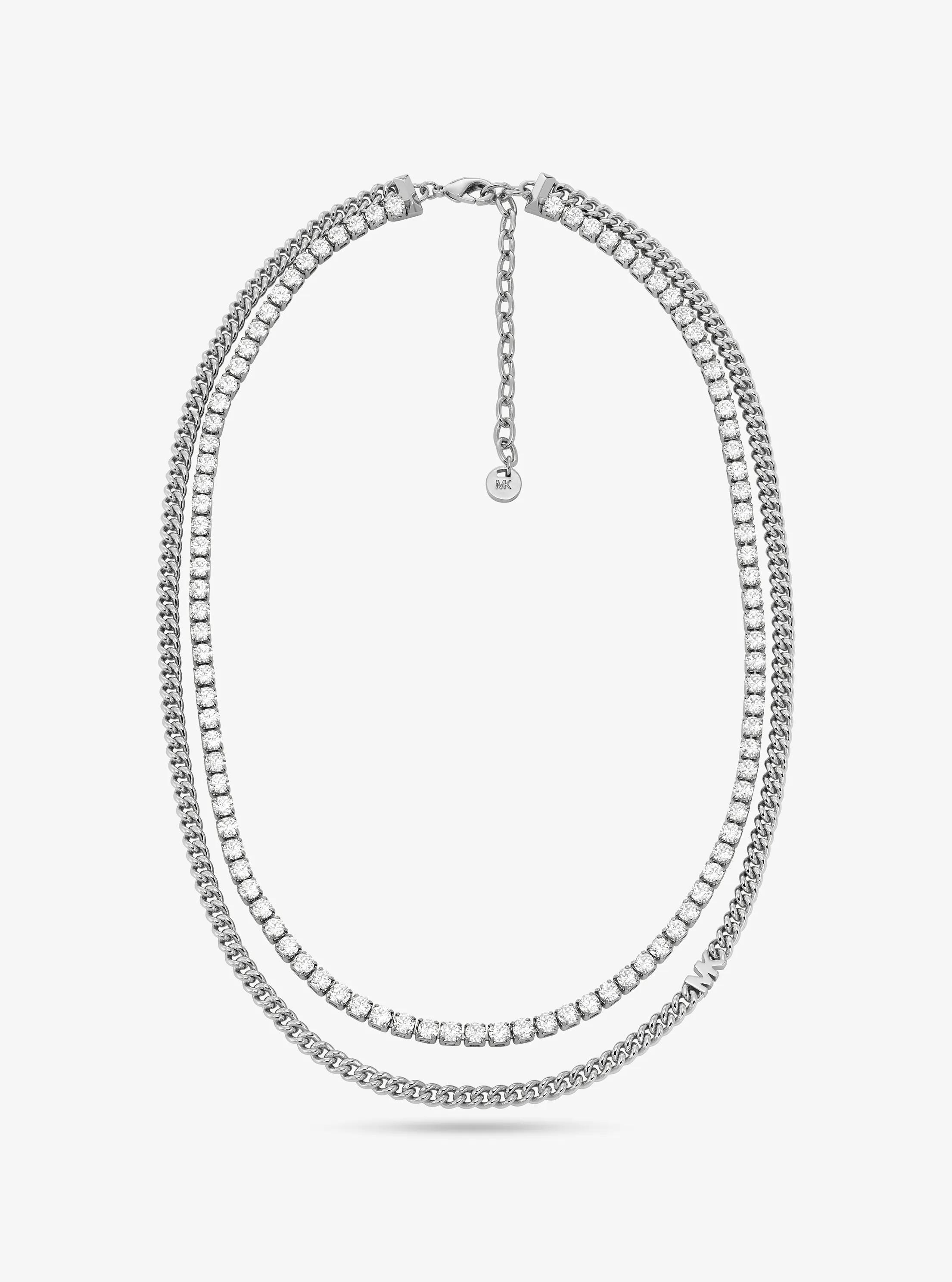 MK Precious Metal-Plated Brass Double Chain Tennis Necklace - Silver - Michael Kors