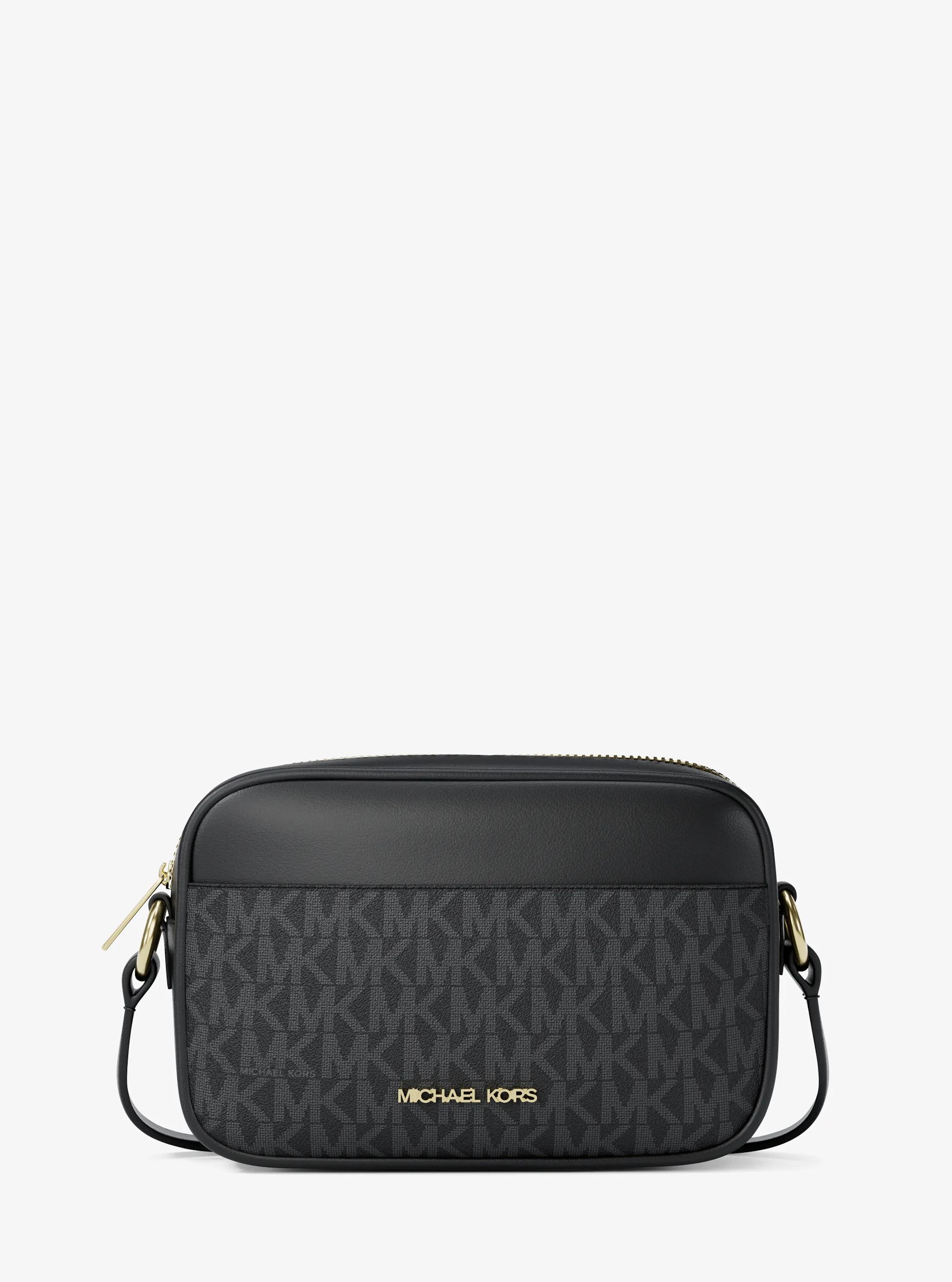 Jet Set Small Signature Logo Camera Crossbody Bag in BLACK | Michael Kors