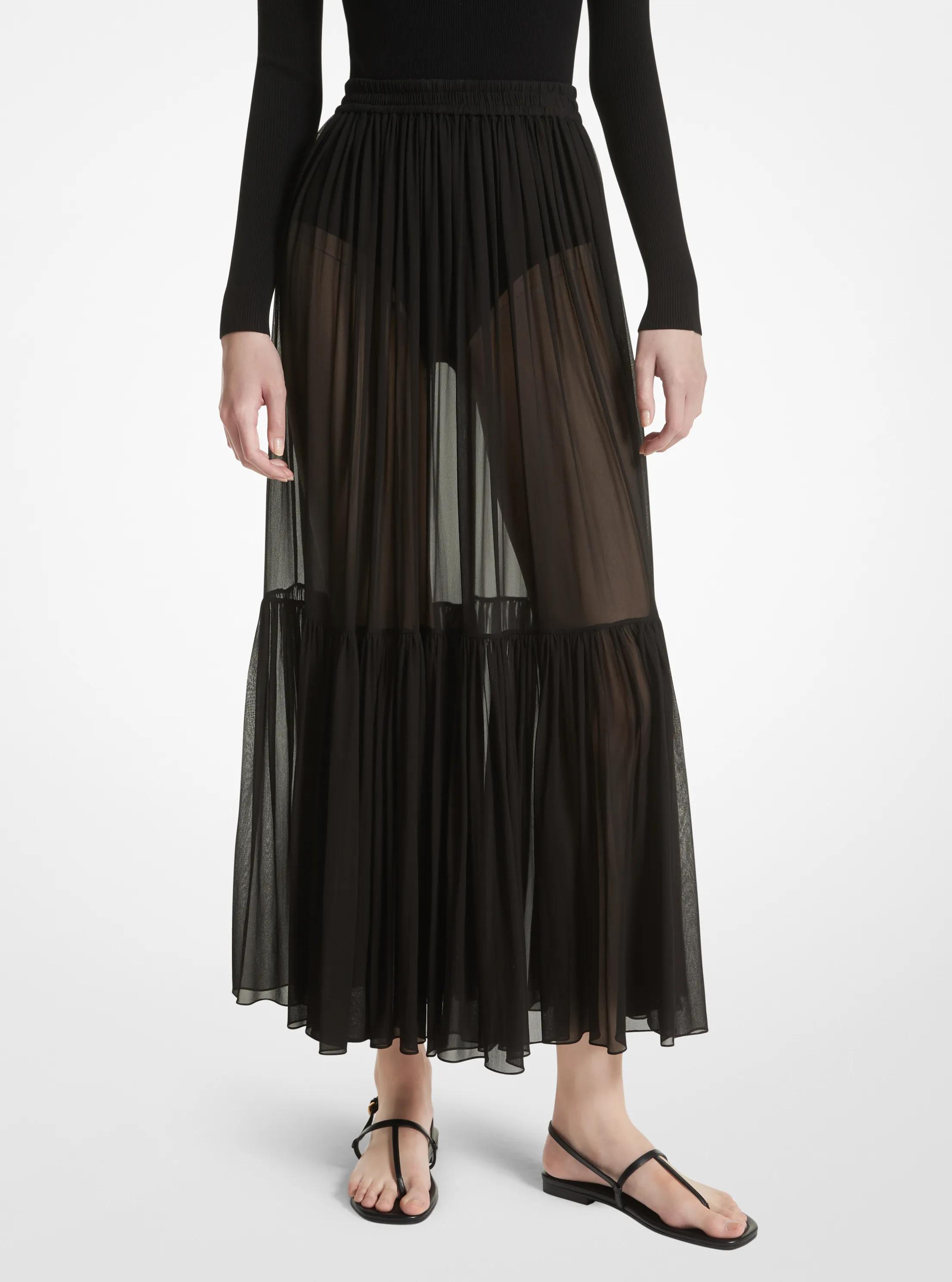 Silk Chiffon Skirt in BLACK | Michael Kors