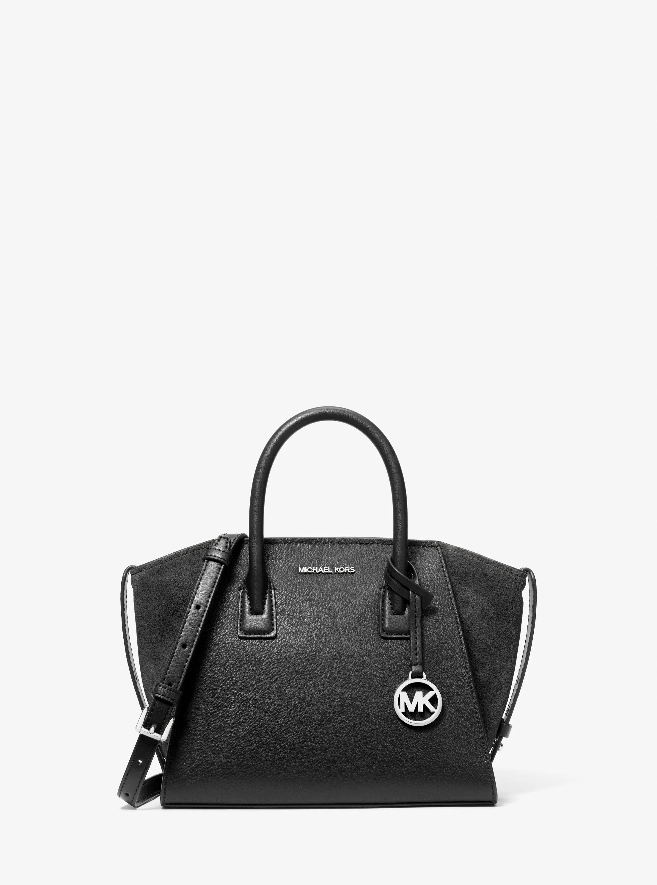 Avril Small Leather and Suede Satchel in BLACK | Michael Kors
