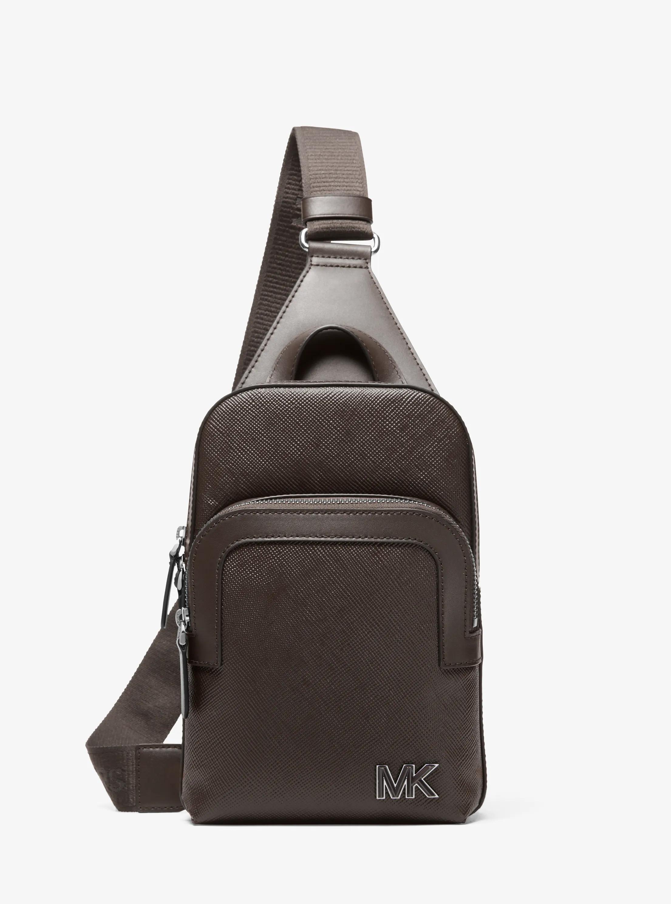 Edison Scratch-Resistant Crossgrain Leather Sling Pack in CHOCOLATE | Michael Kors
