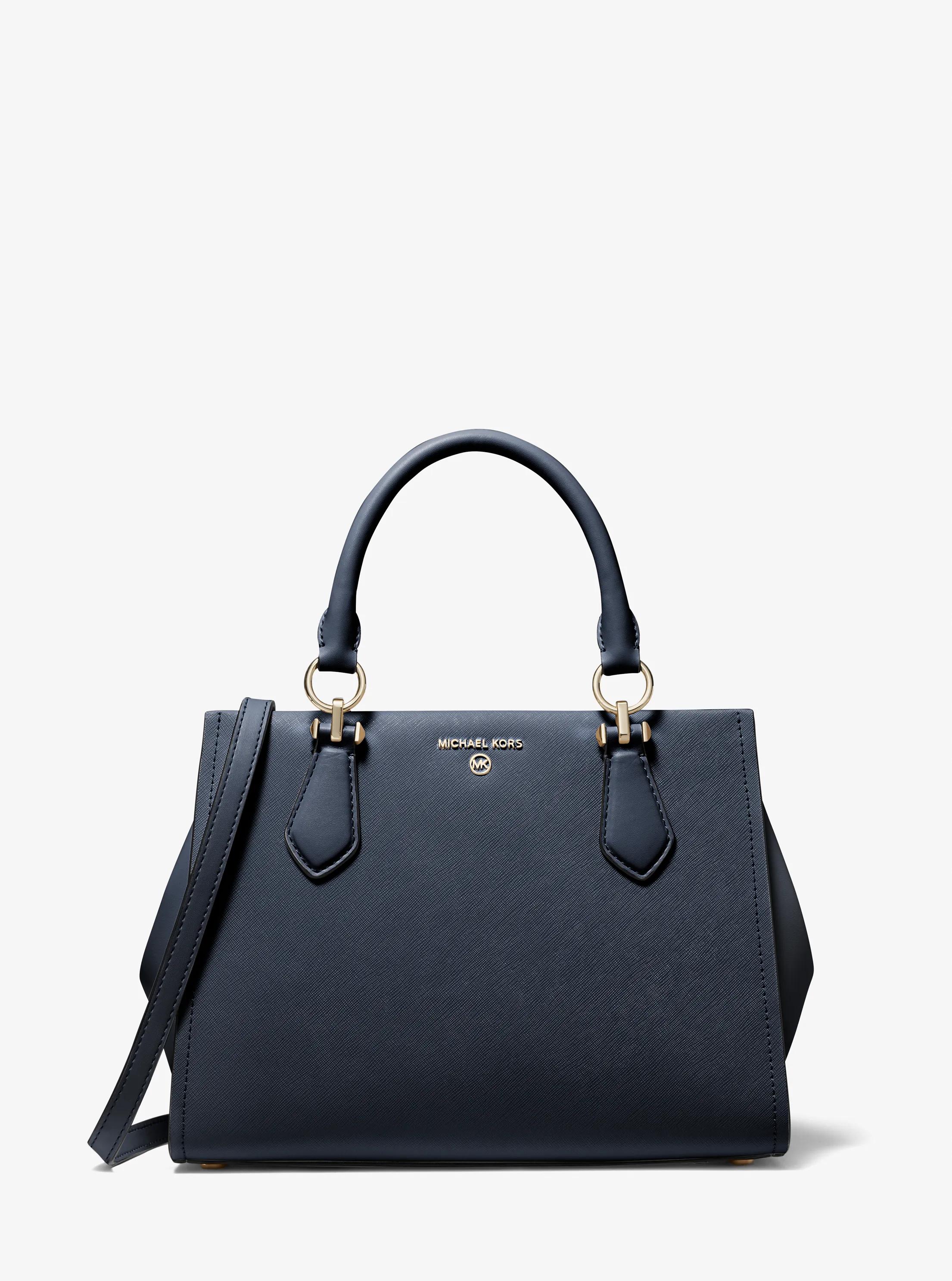 Marilyn Medium Saffiano Leather Satchel in NAVY | Michael Kors