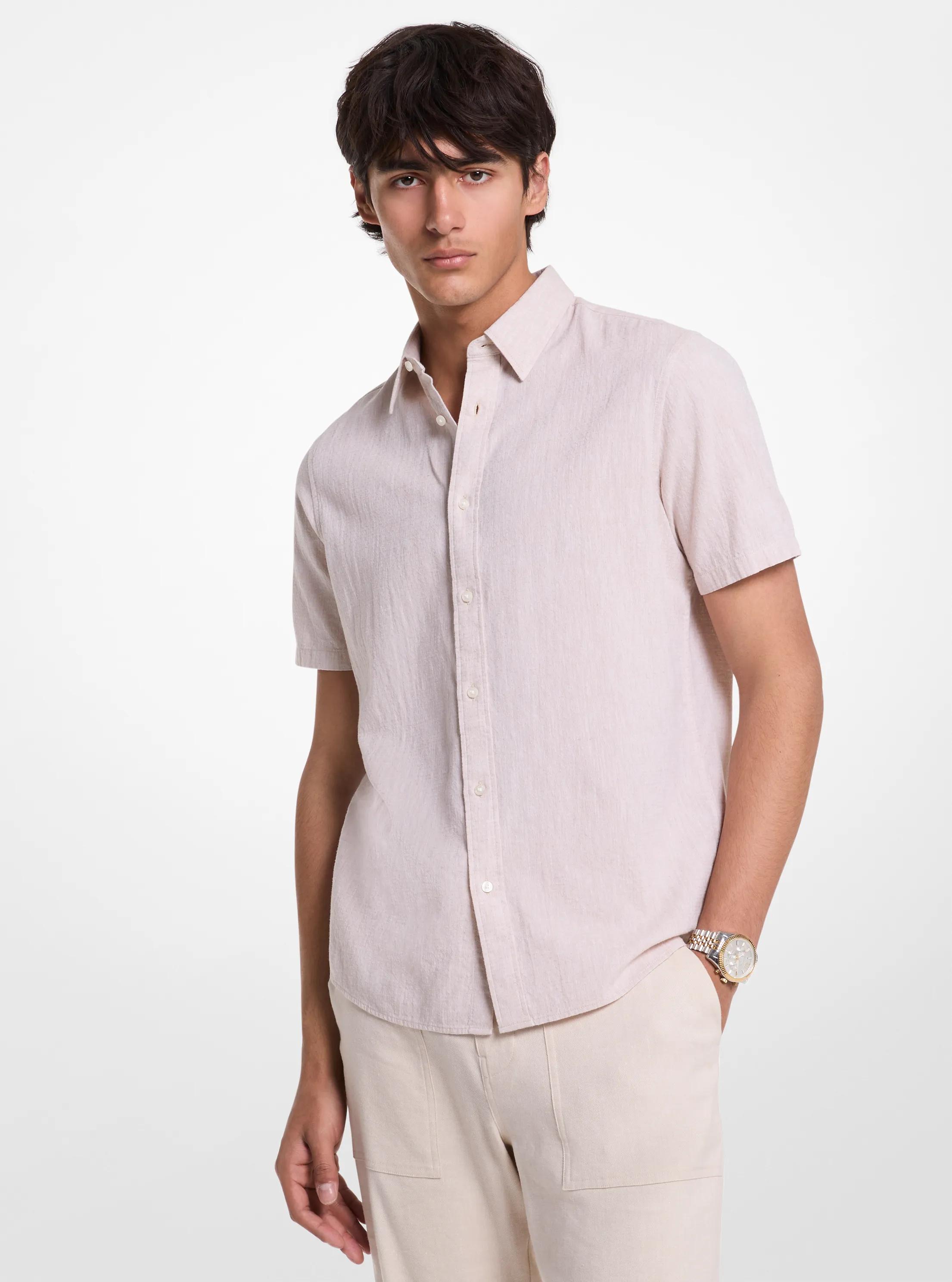Dot Linen and Cotton Shirt in DUNE | Michael Kors