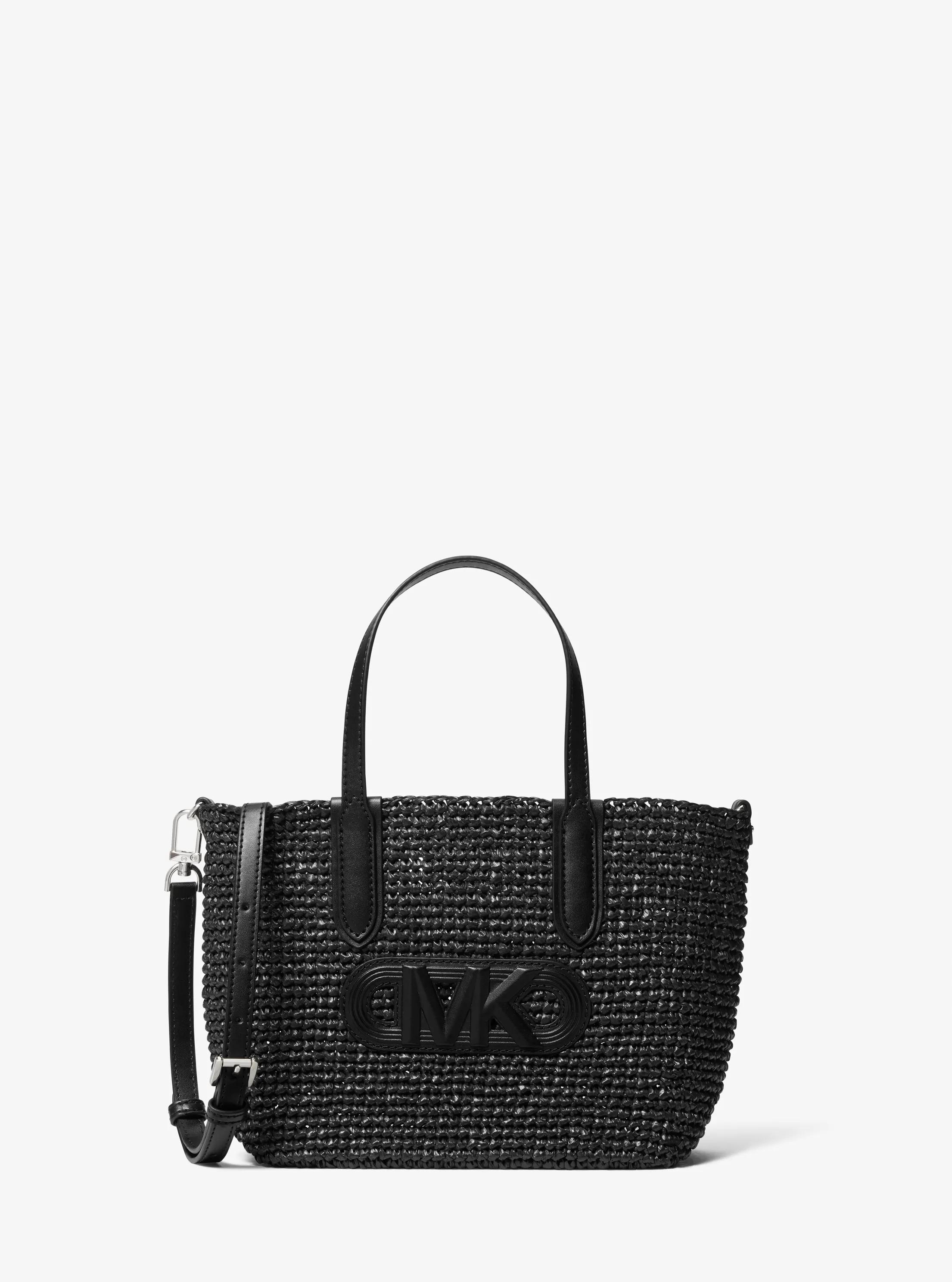 Bolso tote Eliza extrapeque&ntilde;o de paja con logotipo imperio in NEGRO/NEGRO | Michael Kors