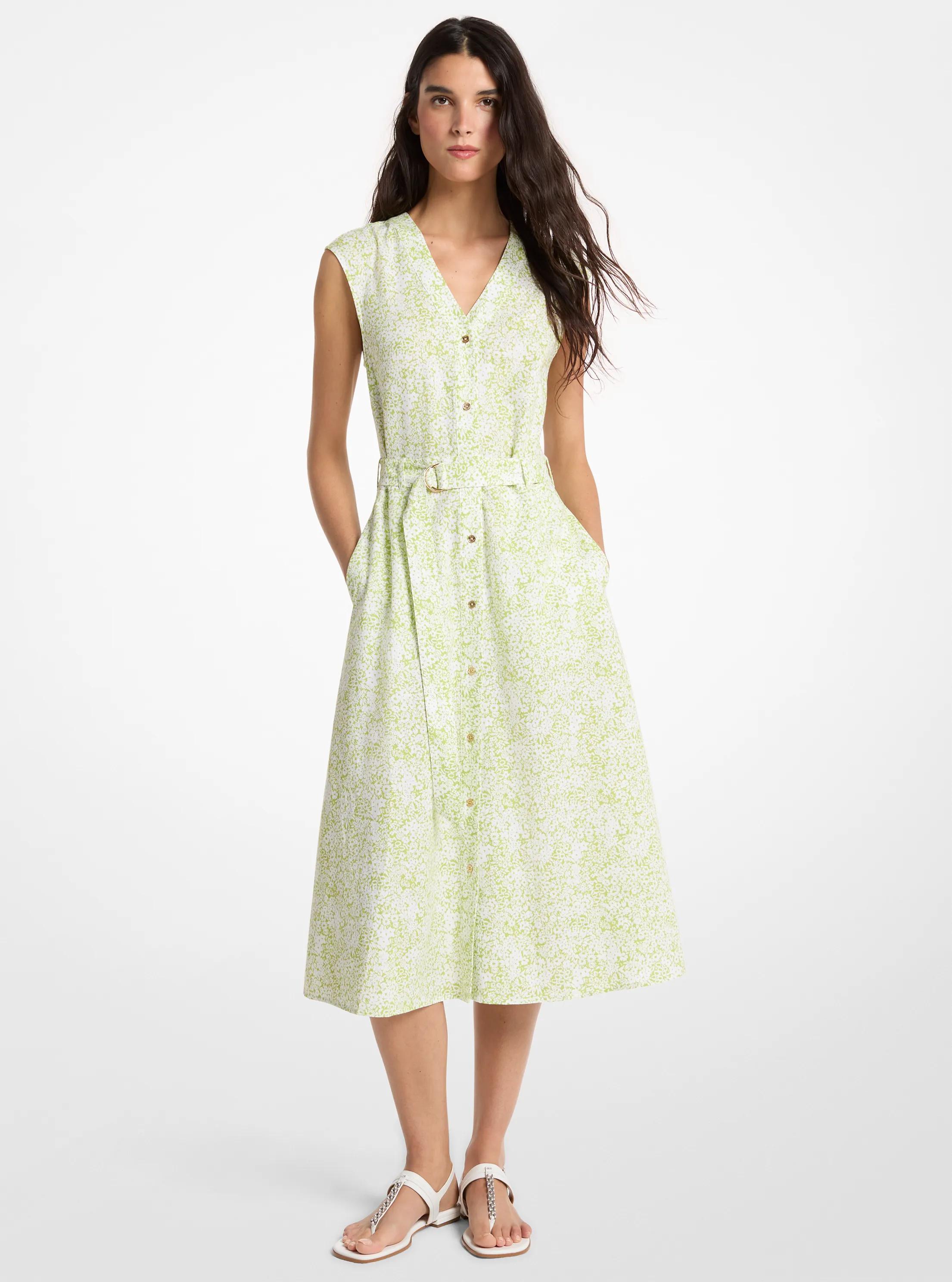 Vestido midi de mezcla de lino con estampado floral in LIMA | Michael Kors