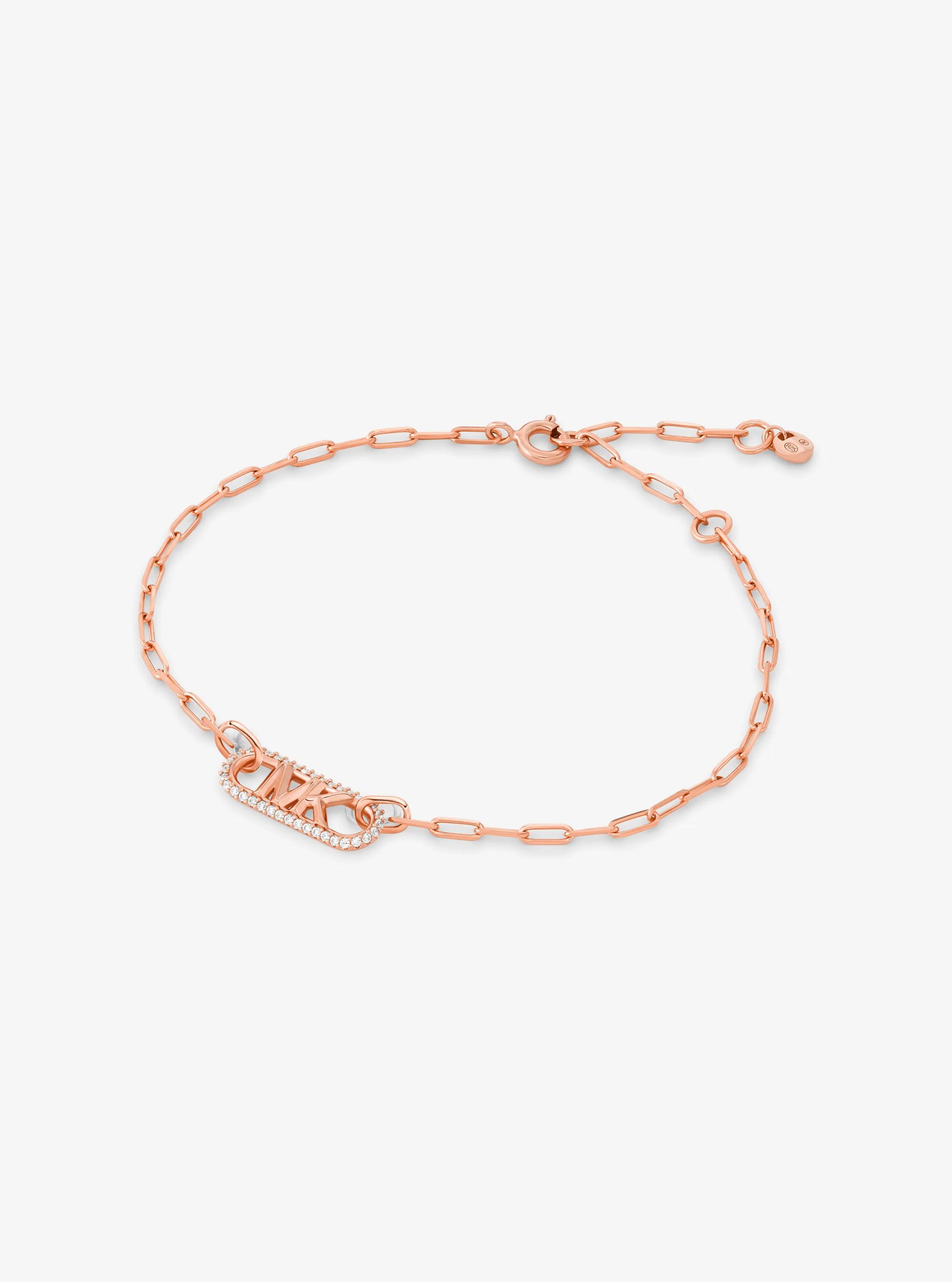 Precious Metal-Plated Sterling Silver Pav&eacute; Empire Logo Chain Link Bracelet in ROSE GOLD | Michael Kors