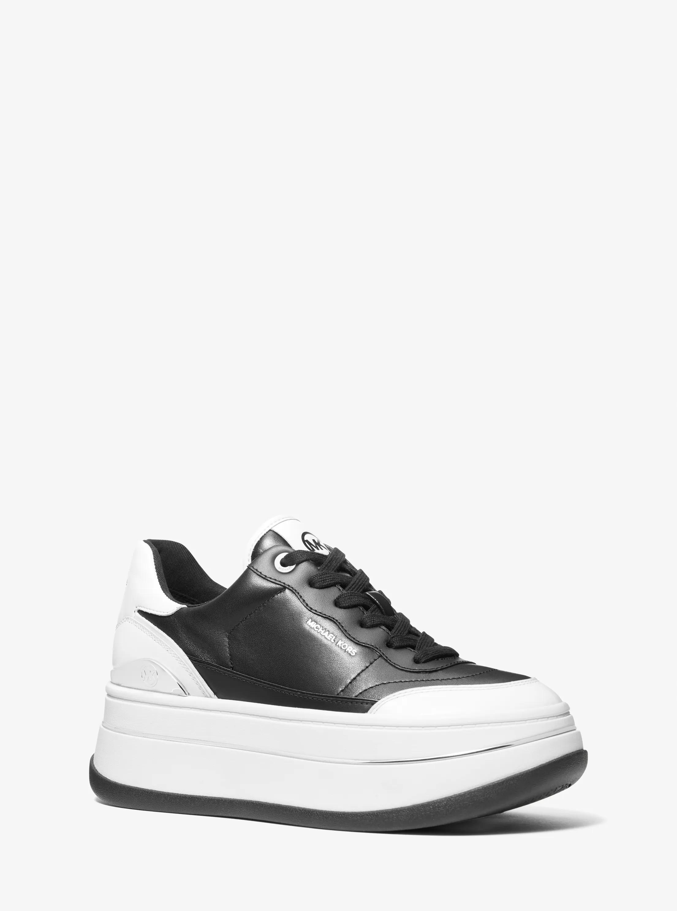 Hayes Two-Tone Leather Platform Sneaker in BLACK/WHITE | Michael Kors