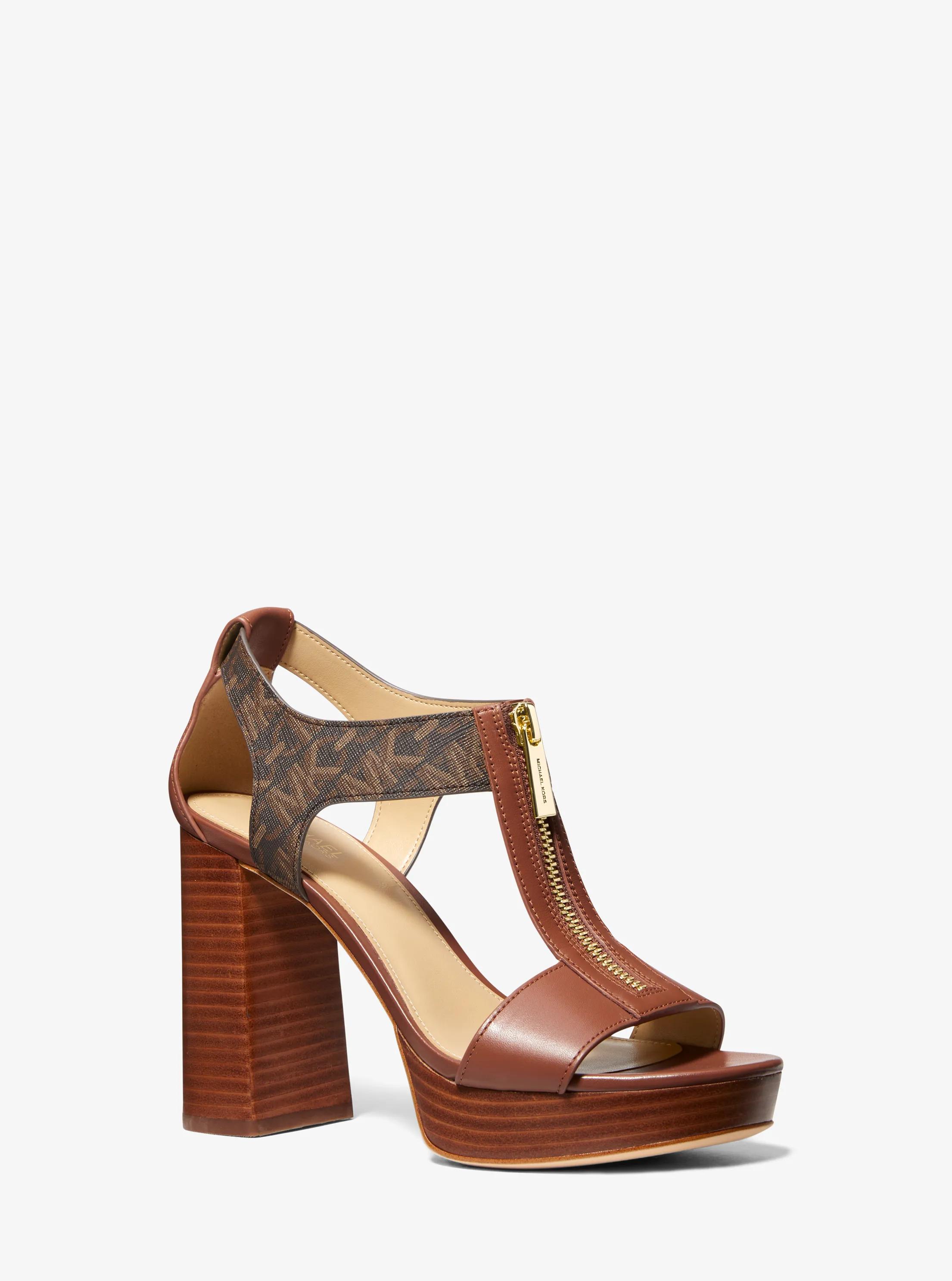 Berkley Empire Signature Logo and Leather Block-Heel Sandal