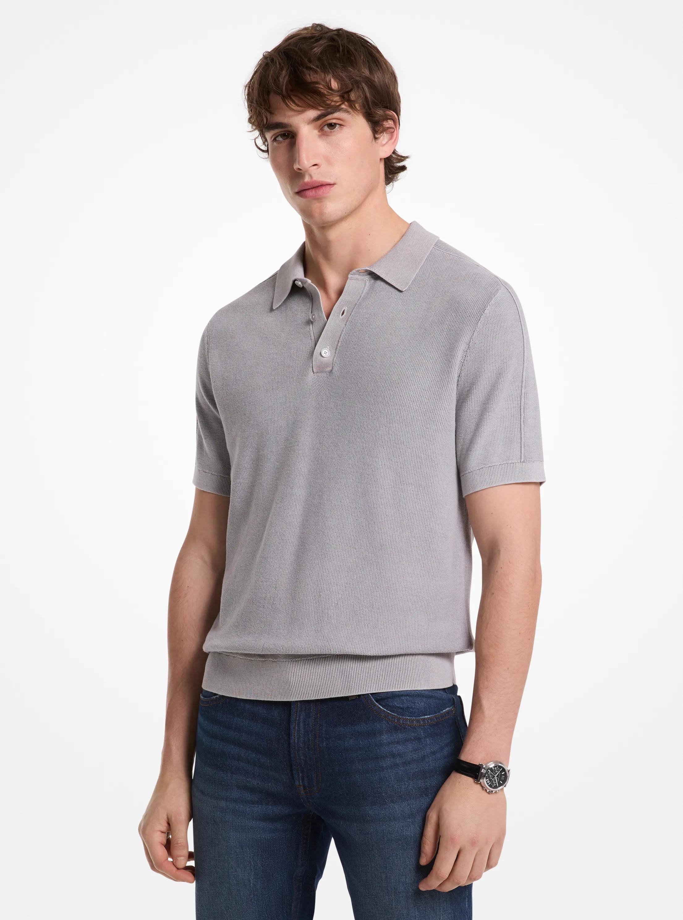 Linen and Cotton Polo Shirt in NICKEL | Michael Kors