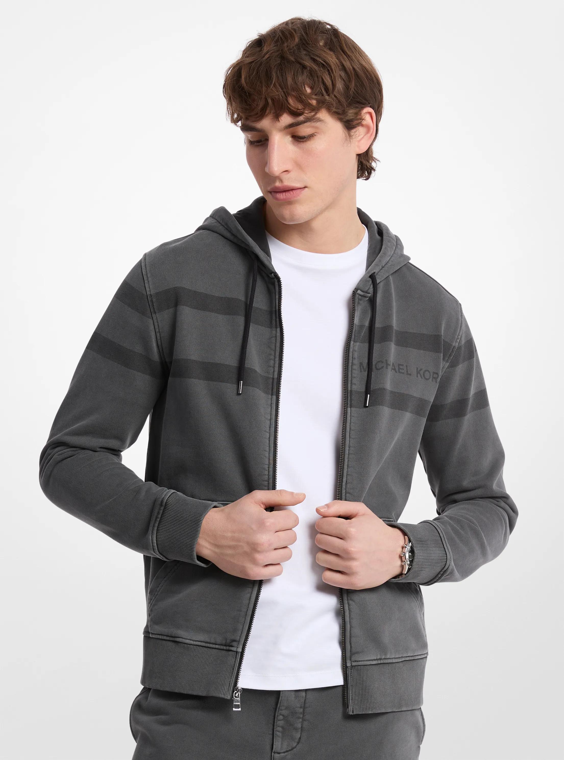 Logo Garment-Dyed Cotton Zip Up Hoodie in BLACK | Michael Kors