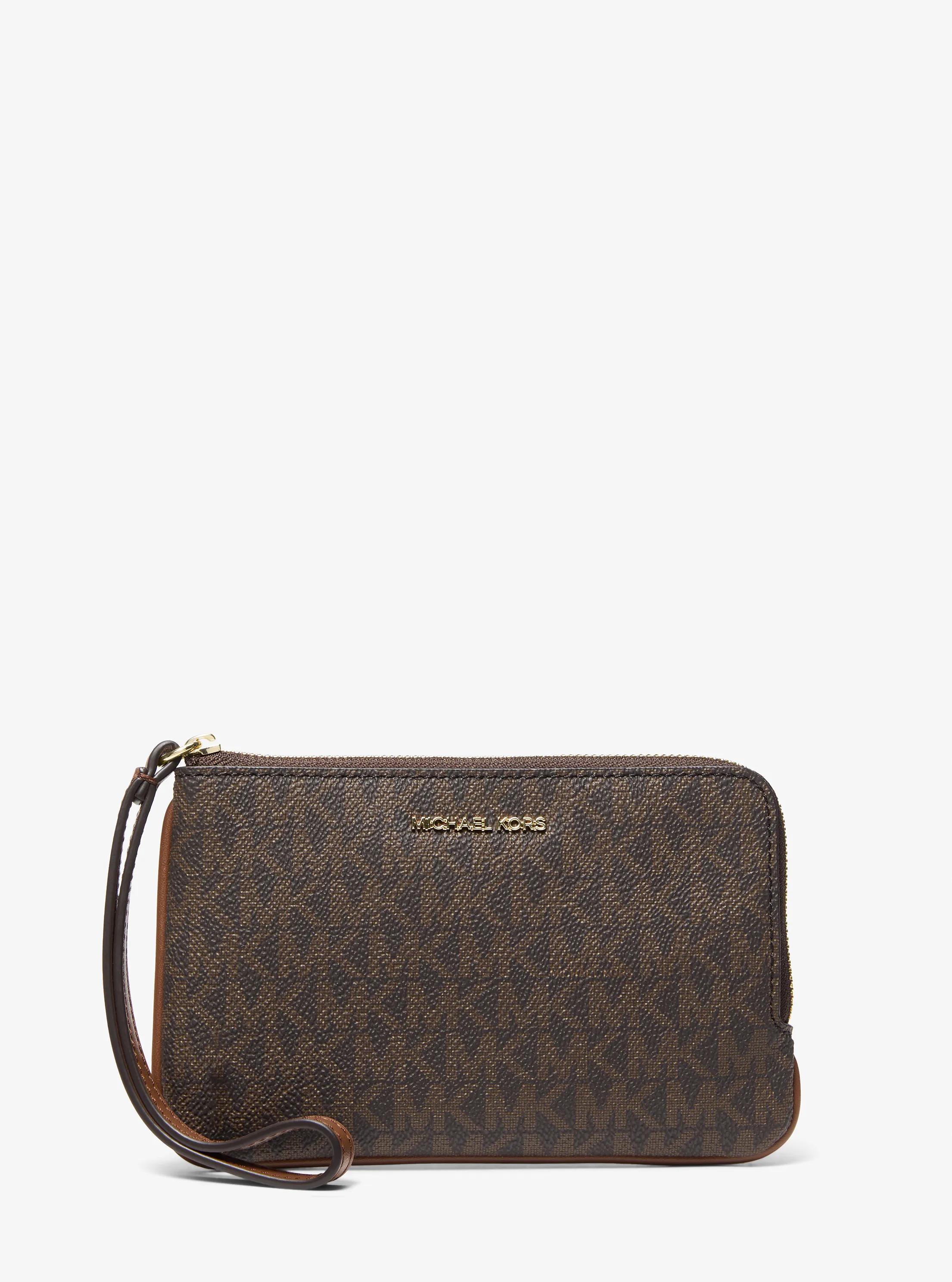 Jet Set Travel Small Signature Logo Wristlet in BROWN | Michael Kors