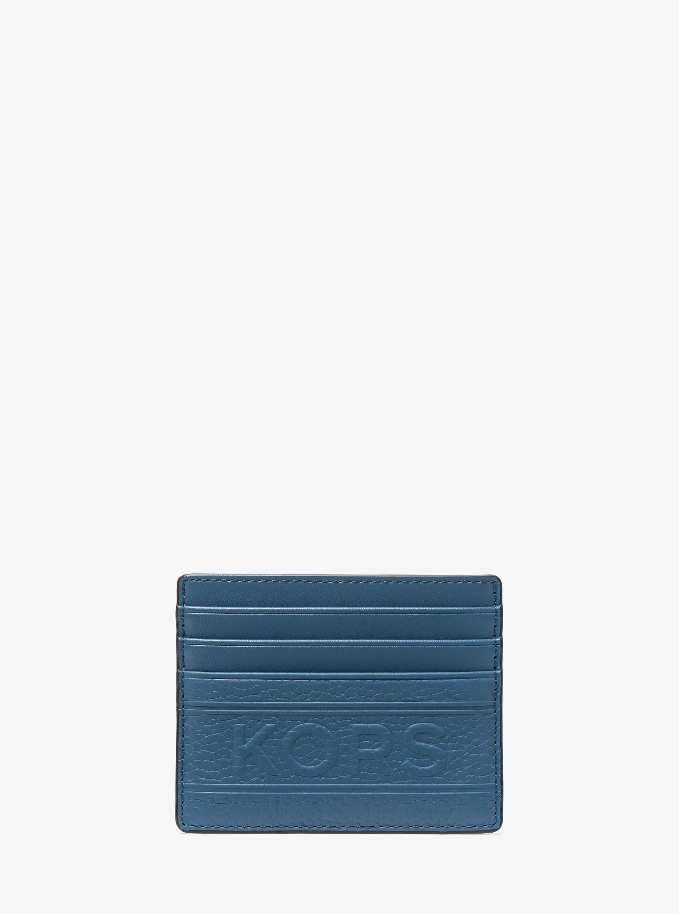 Hudson Embossed Pebbled Leather Tall Card Case in DK CHAMBRAY | Michael Kors