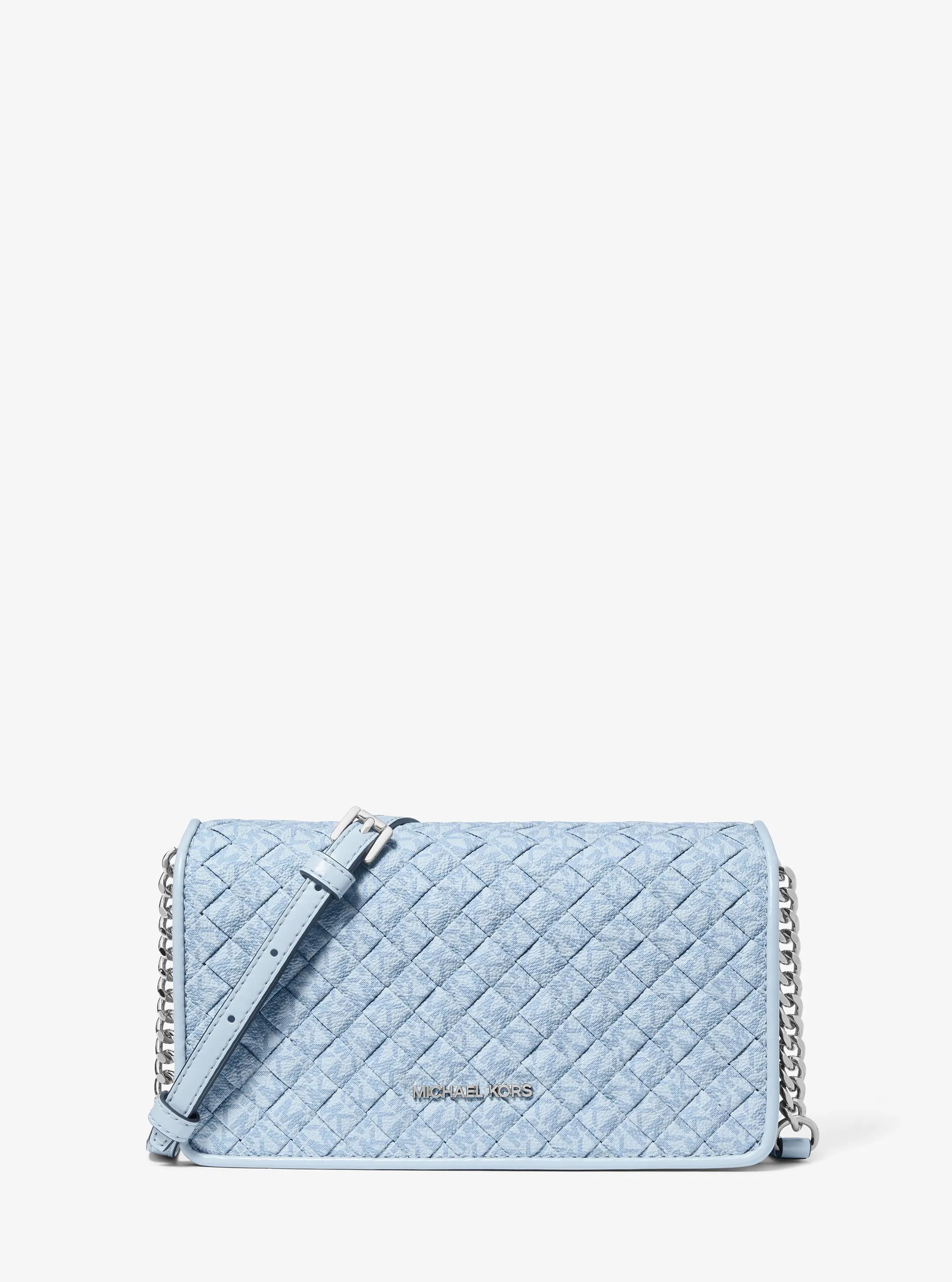 Jet Set Travel Woven Signature Logo Crossbody Bag in PALE OCEAN | Michael Kors