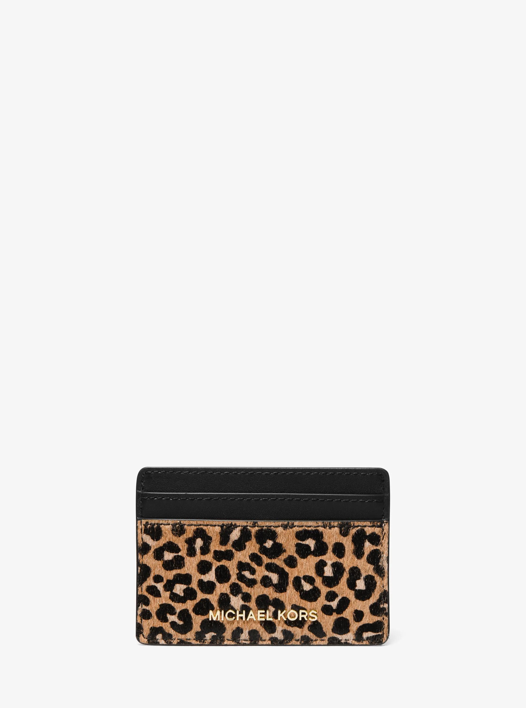 Jet Set Small Leopard Print Calf Hair Card Case