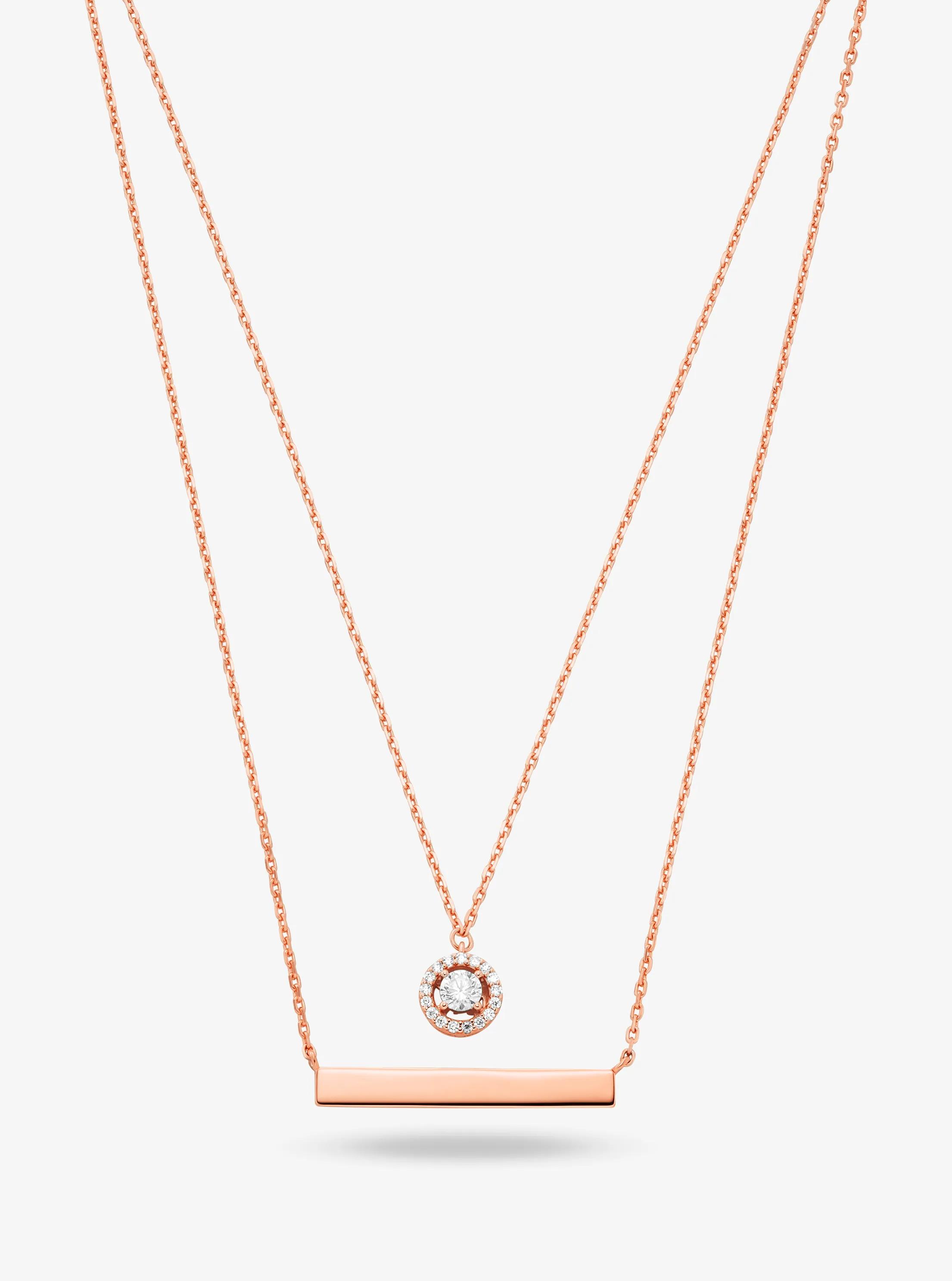 Precious Metal-Plated Sterling Silver Pav&eacute; Layered Necklace in ROSE GOLD | Michael Kors