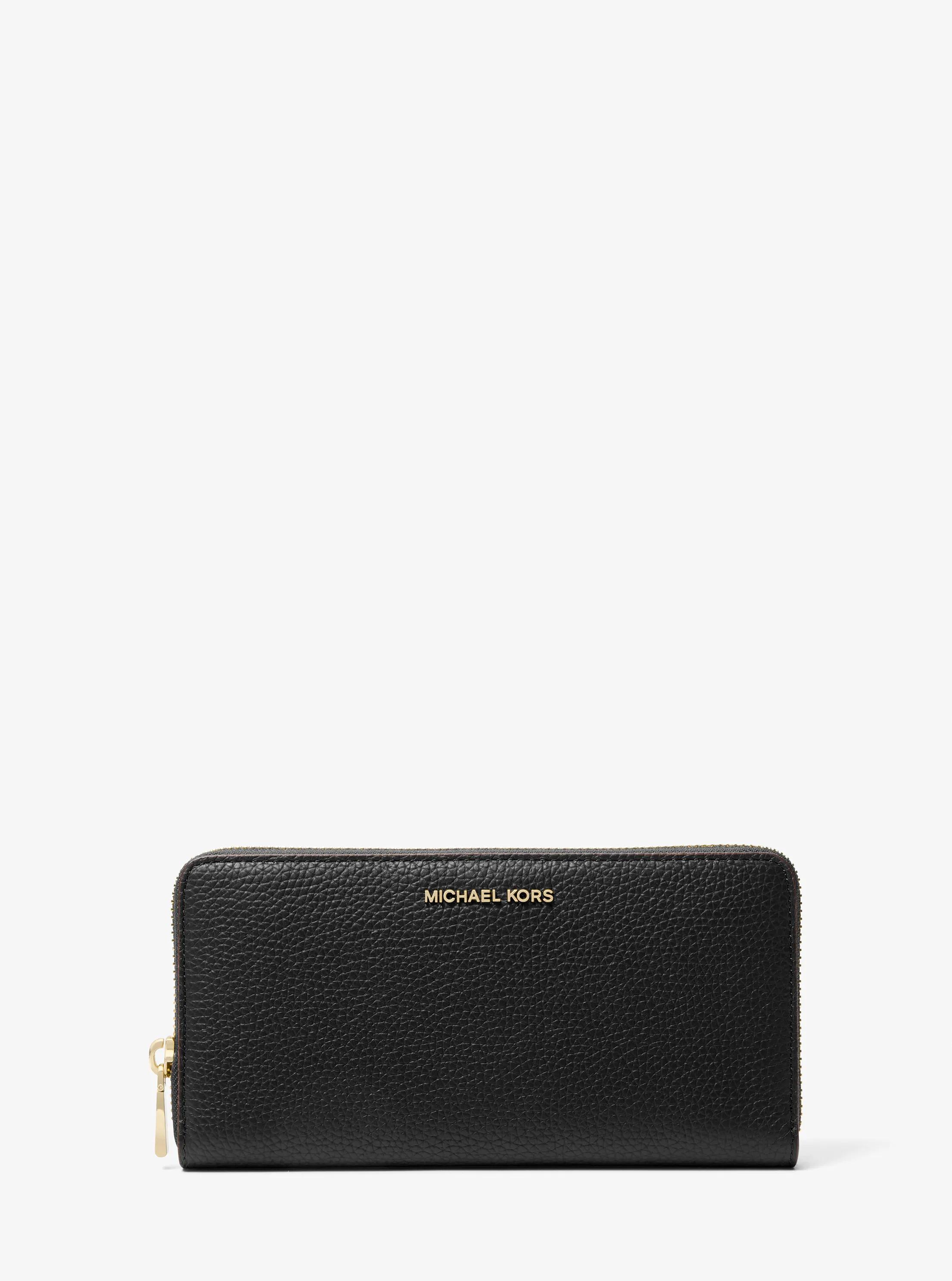 Jet Set Large Pebbled Leather Wallet in BLACK | Michael Kors