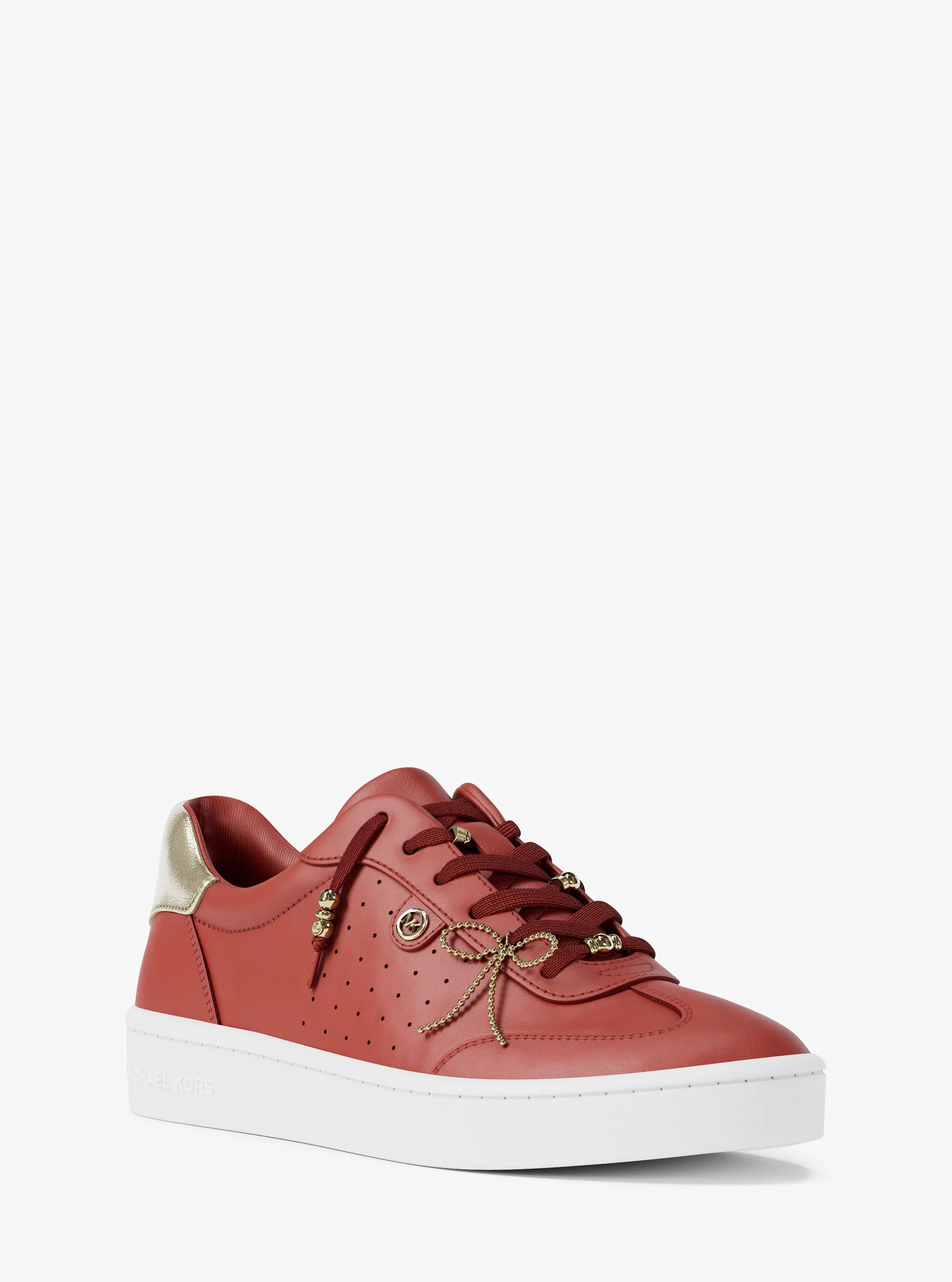 Scotty Embellished Leather Sneaker in CRIMSON | Michael Kors
