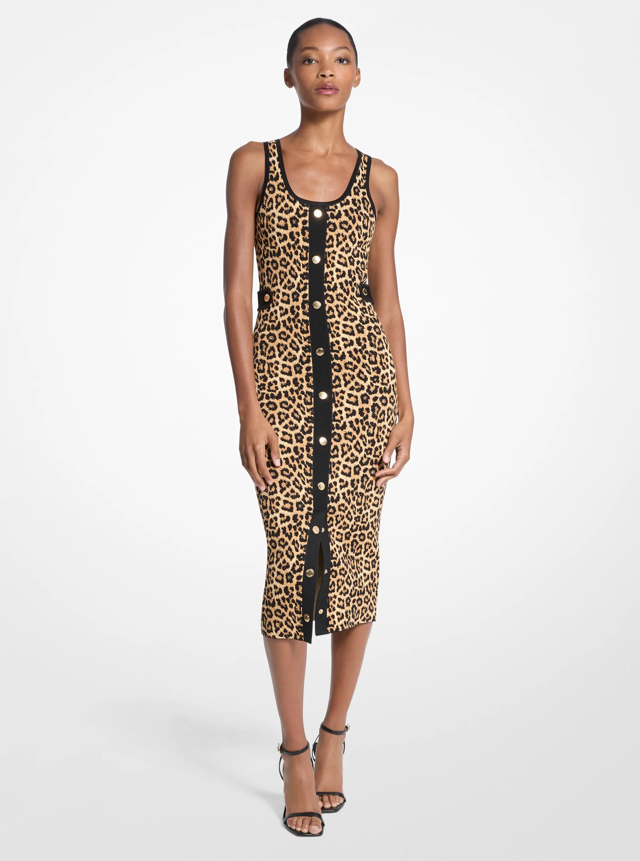 Robe camisole mi-longue en viscose extensible &agrave; imprim&eacute; l&eacute;opard in CARAMEL DUR P&Acirc;LE | Michael Kors