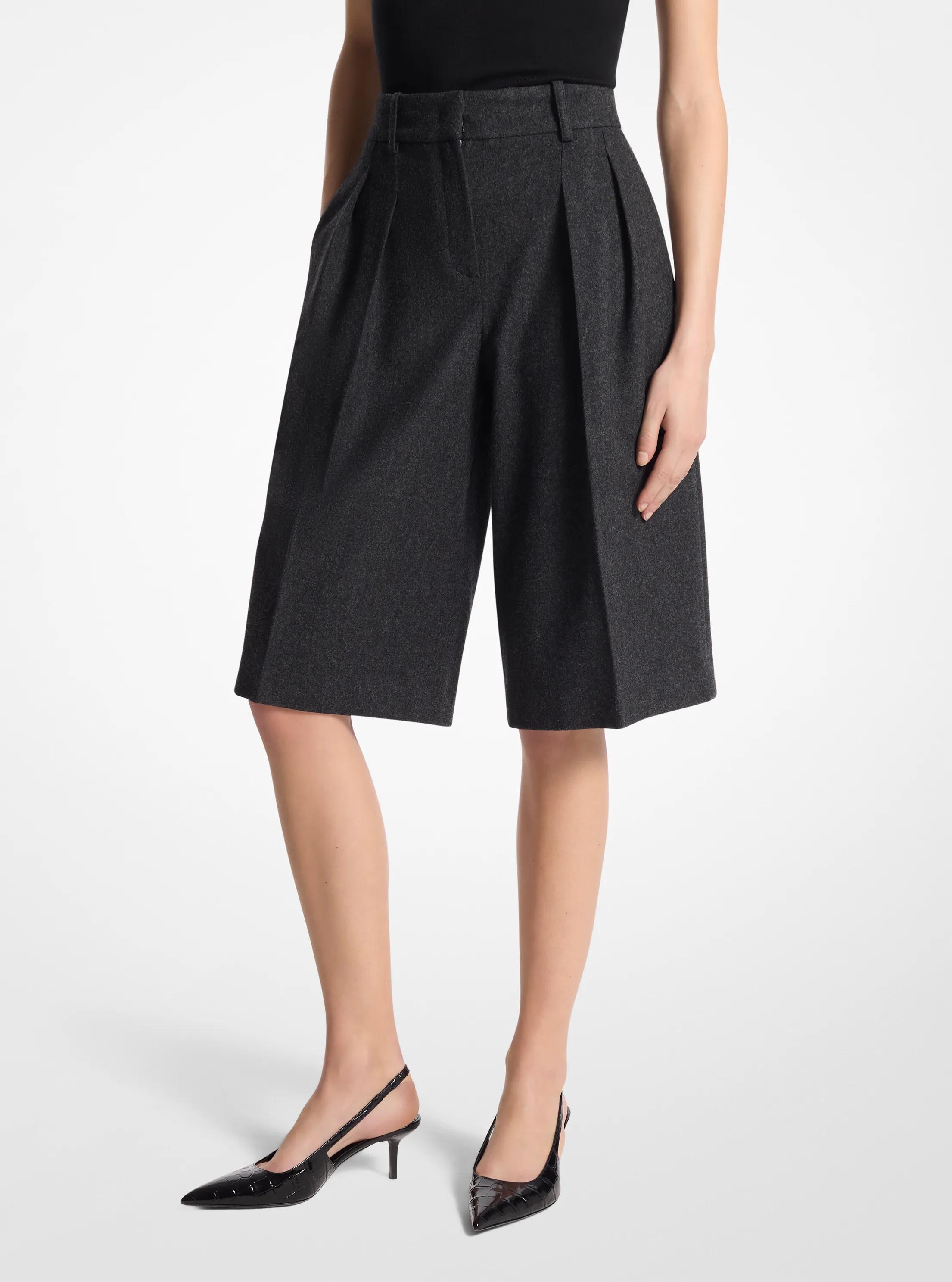 Stretch Wool Flannel Pleated Shorts in CHARCOAL | Michael Kors