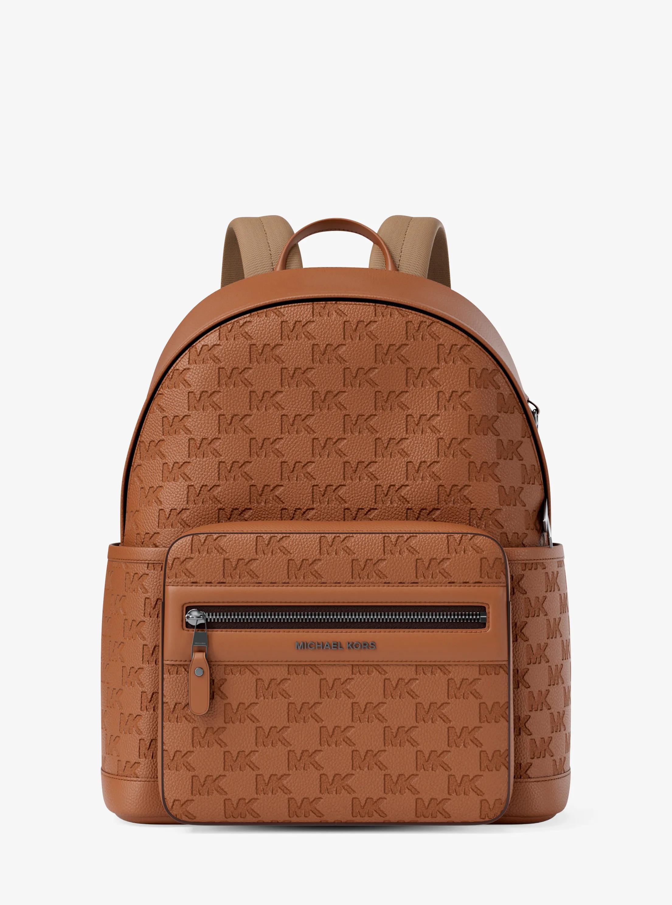Jet Set Medium Logo Debossed Pebbled Leather Backpack in LUGGAGE | Michael Kors