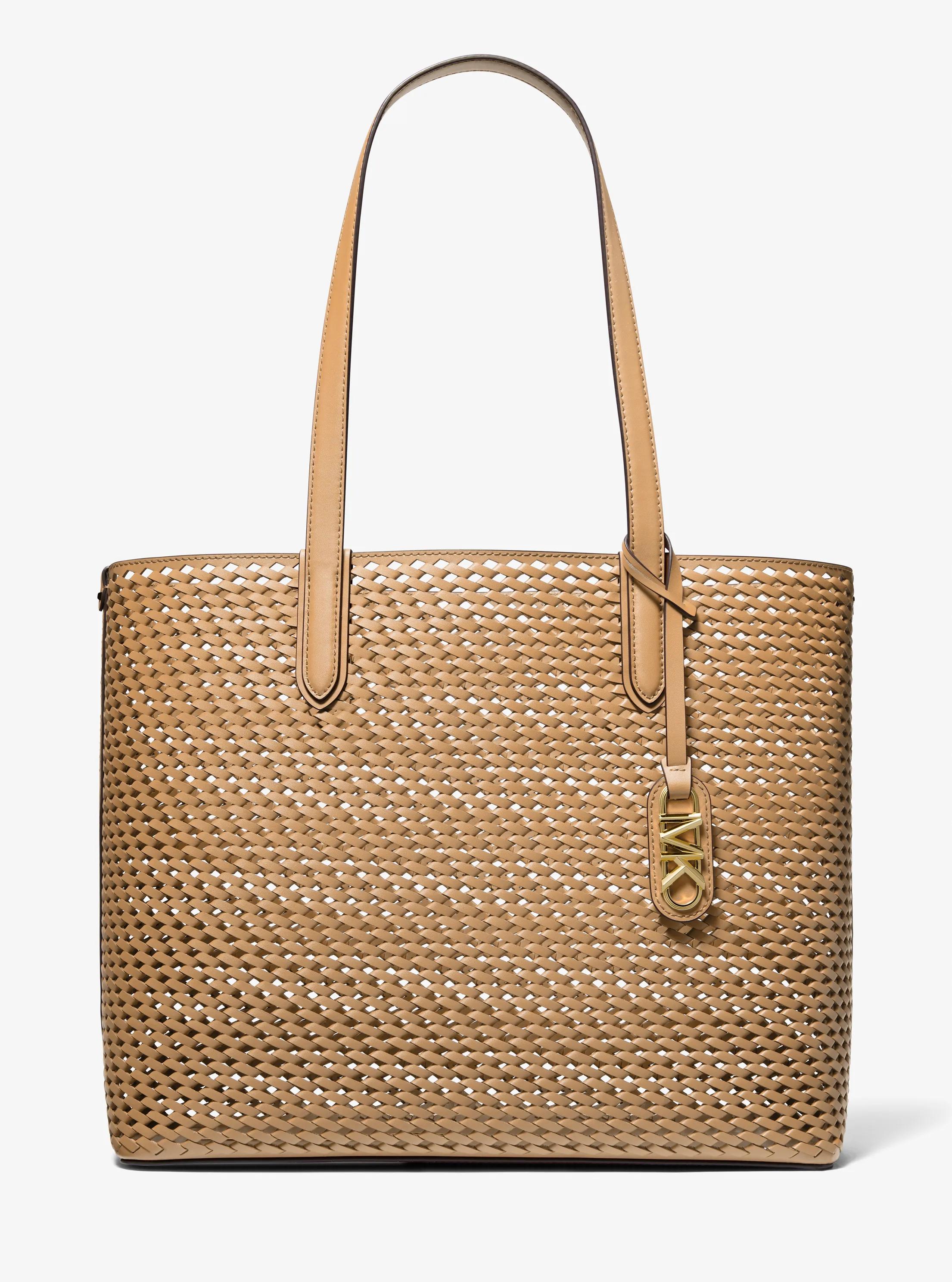 Eliza Extra-Large Hand-Woven Leather Tote Bag in CAMEL | Michael Kors