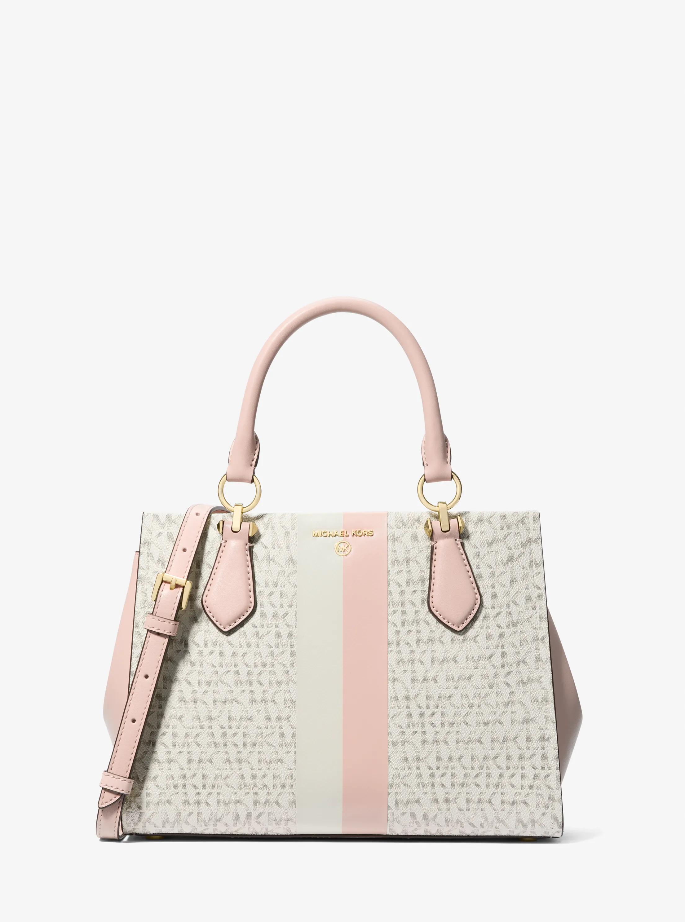 Bolso satchel Marilyn mediano a rayas con logotipo in VAINILLA/ROSA CLARO | Michael Kors