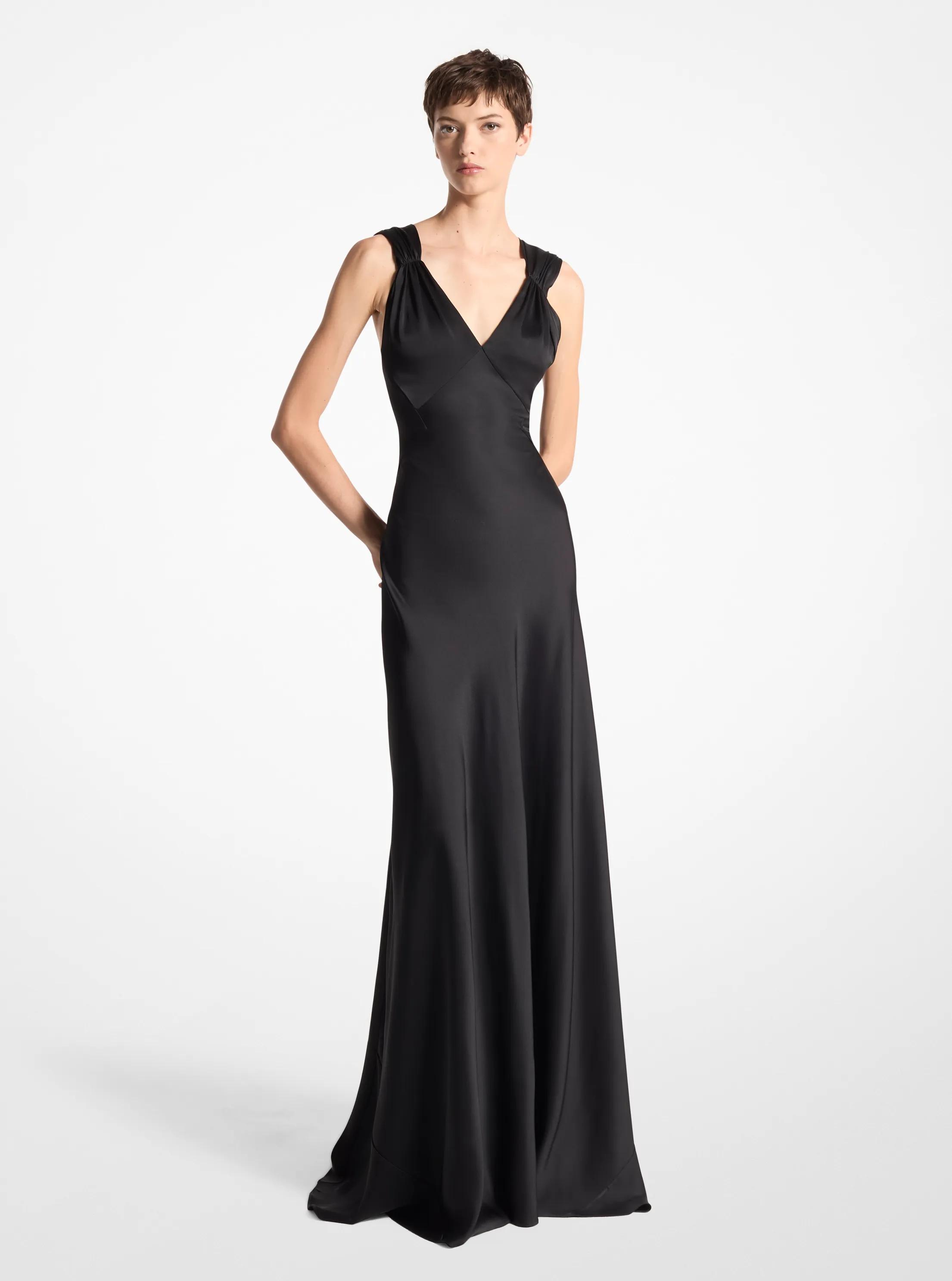 Satin Charmeuse Bias Gown in BLACK | Michael Kors