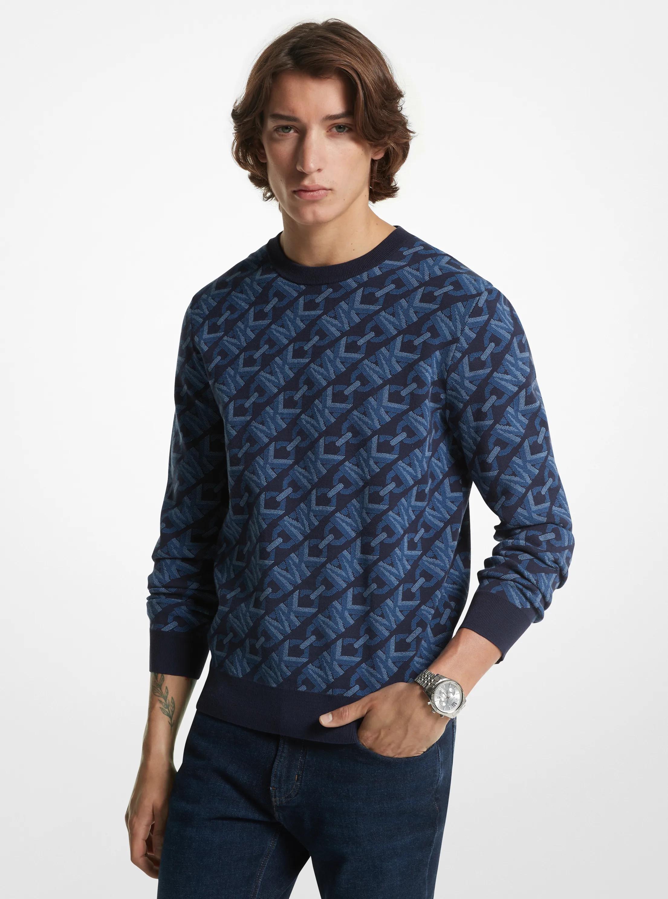 Empire Signature Logo Jacquard Merino Wool Sweater in MIDNIGHT | Michael Kors
