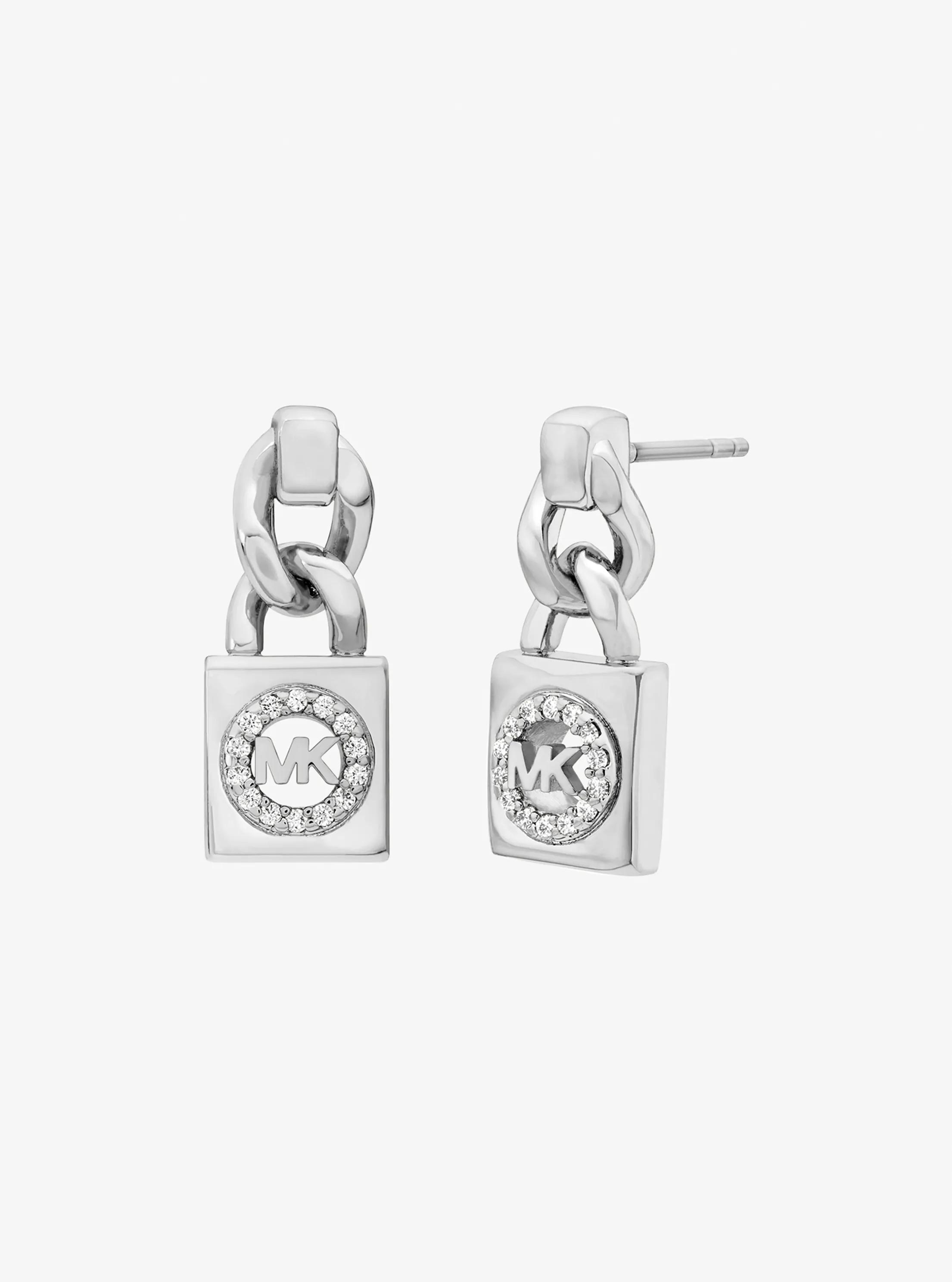 Pav&eacute; Logo Pendant Chain-Link Earrings in SILVER | Michael Kors