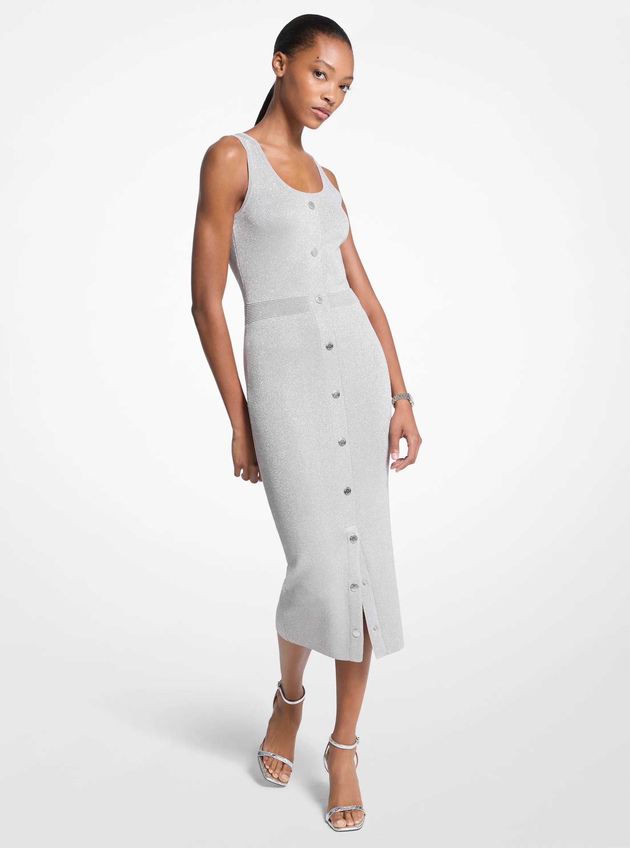 Michael Kors Outlet Metallic Knit Midi Tank Dress In Silver