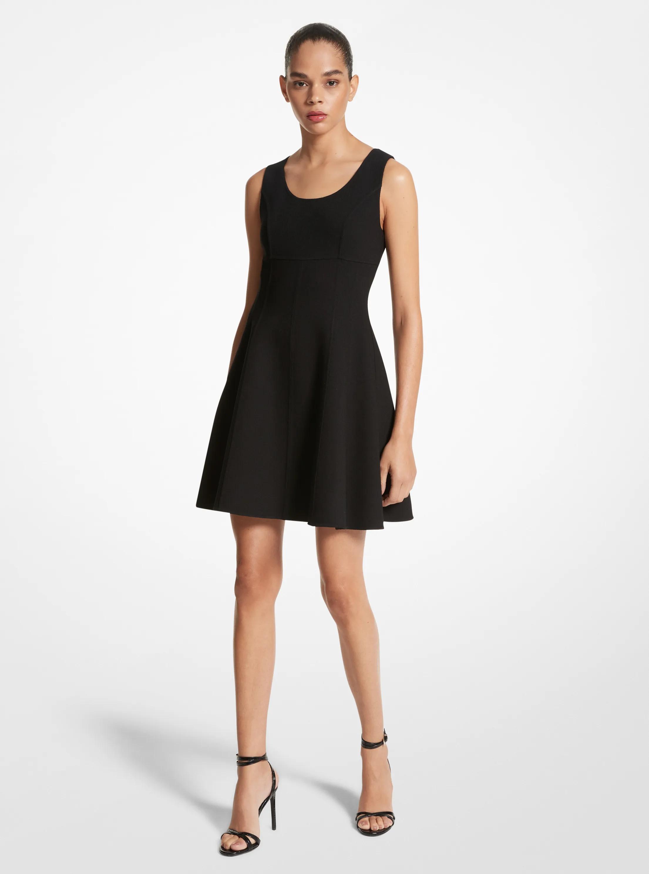 Double Faced Stretch Boucl&eacute; Flared Mini Dress in BLACK | Michael Kors