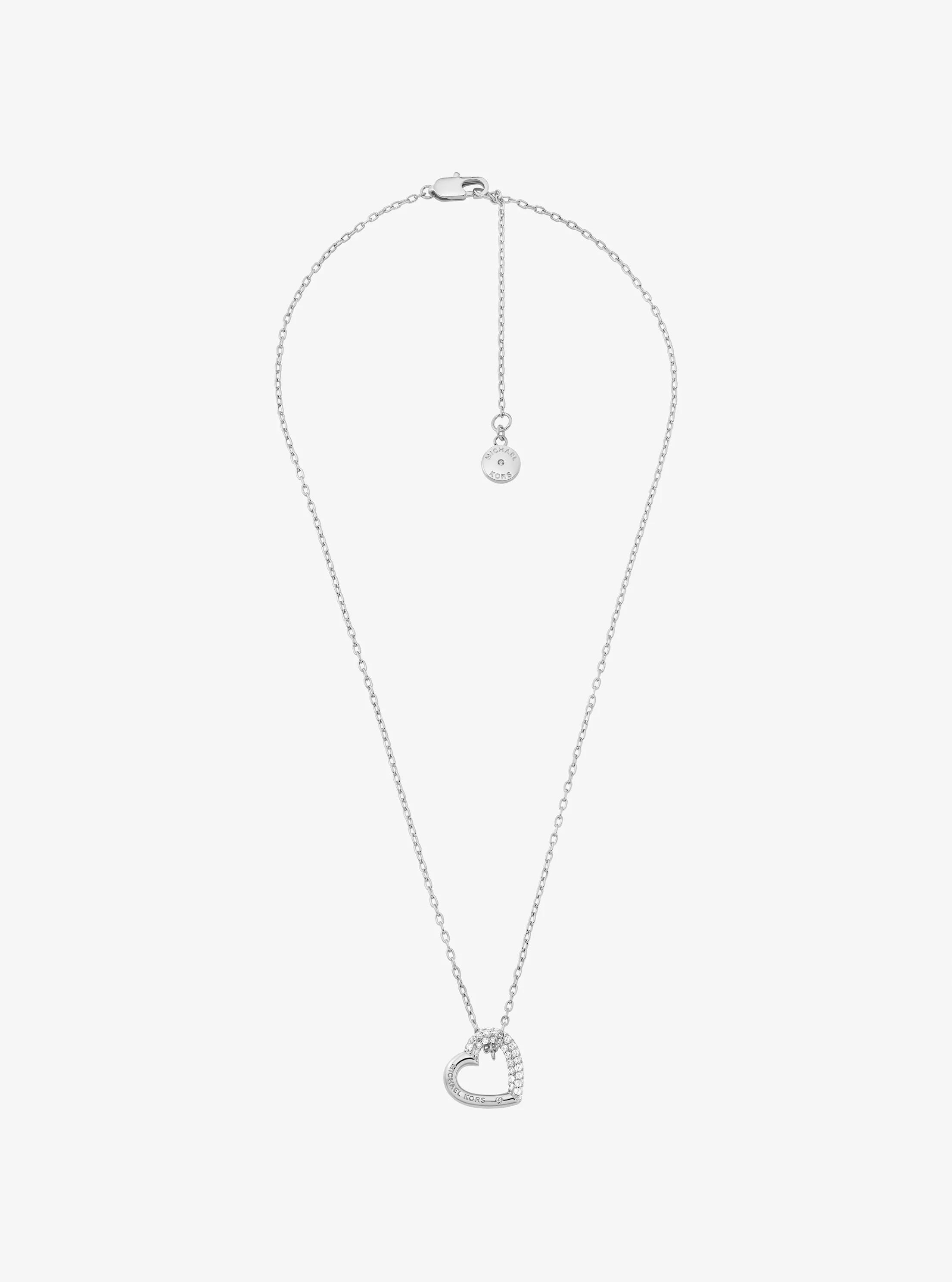 Pav&eacute; Heart Curb-Link Necklace in SILVER | Michael Kors
