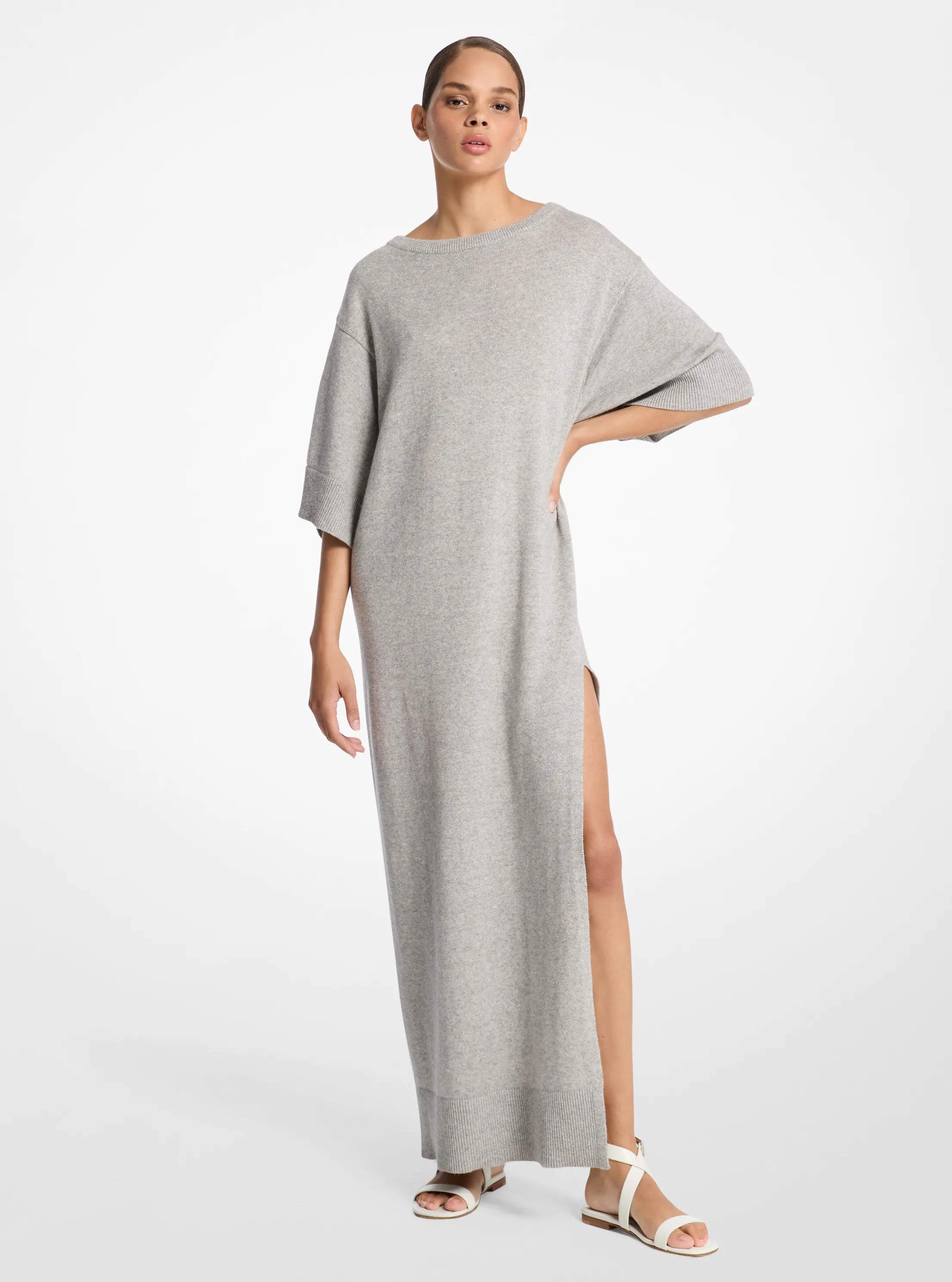 Cashmere and Linen Slit Caftan in PEARL GREY | Michael Kors
