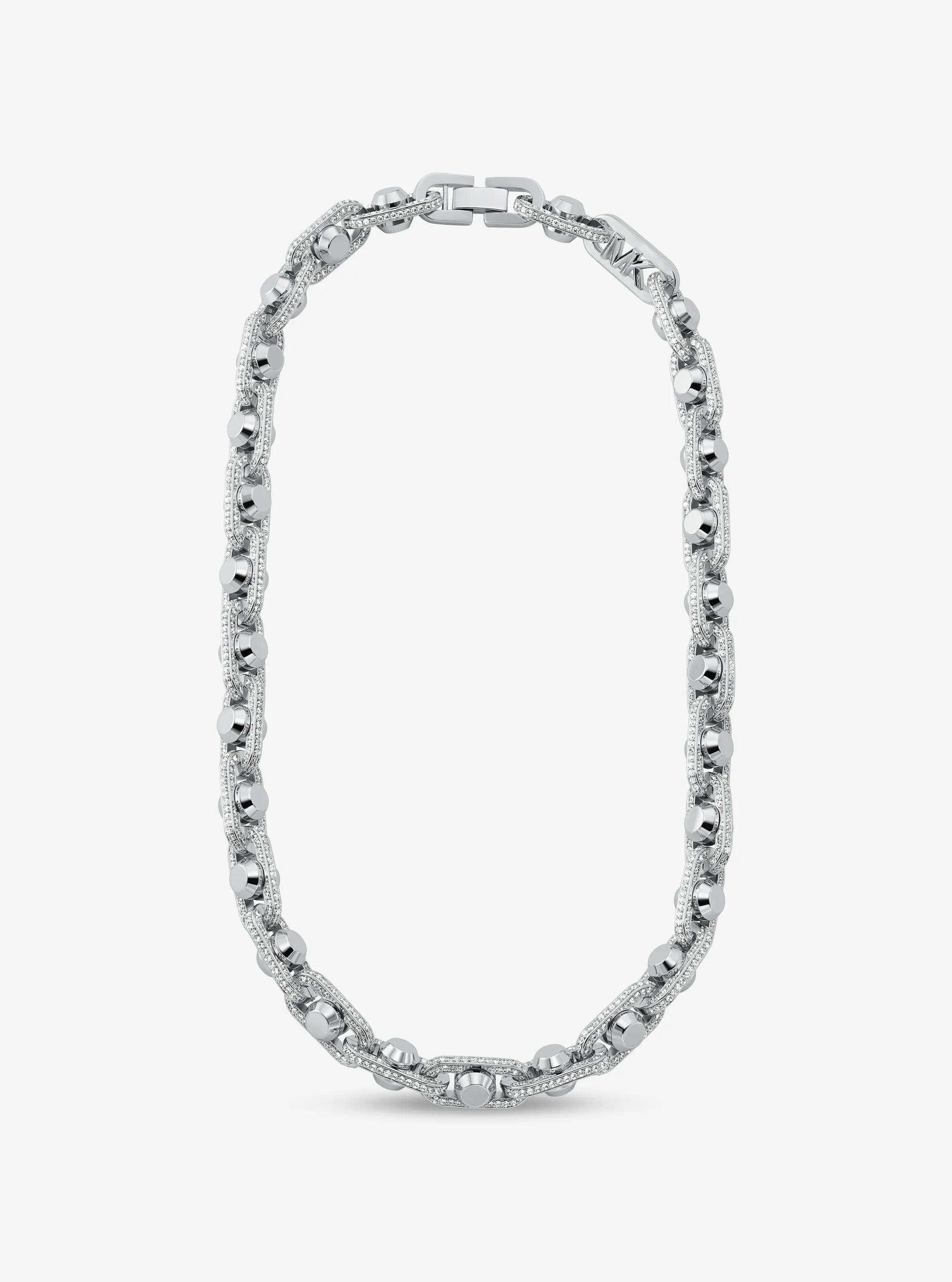 Astor Link Extra-Large Pav&eacute; Precious Metal-Plated Brass Necklace in SILVER | Michael Kors