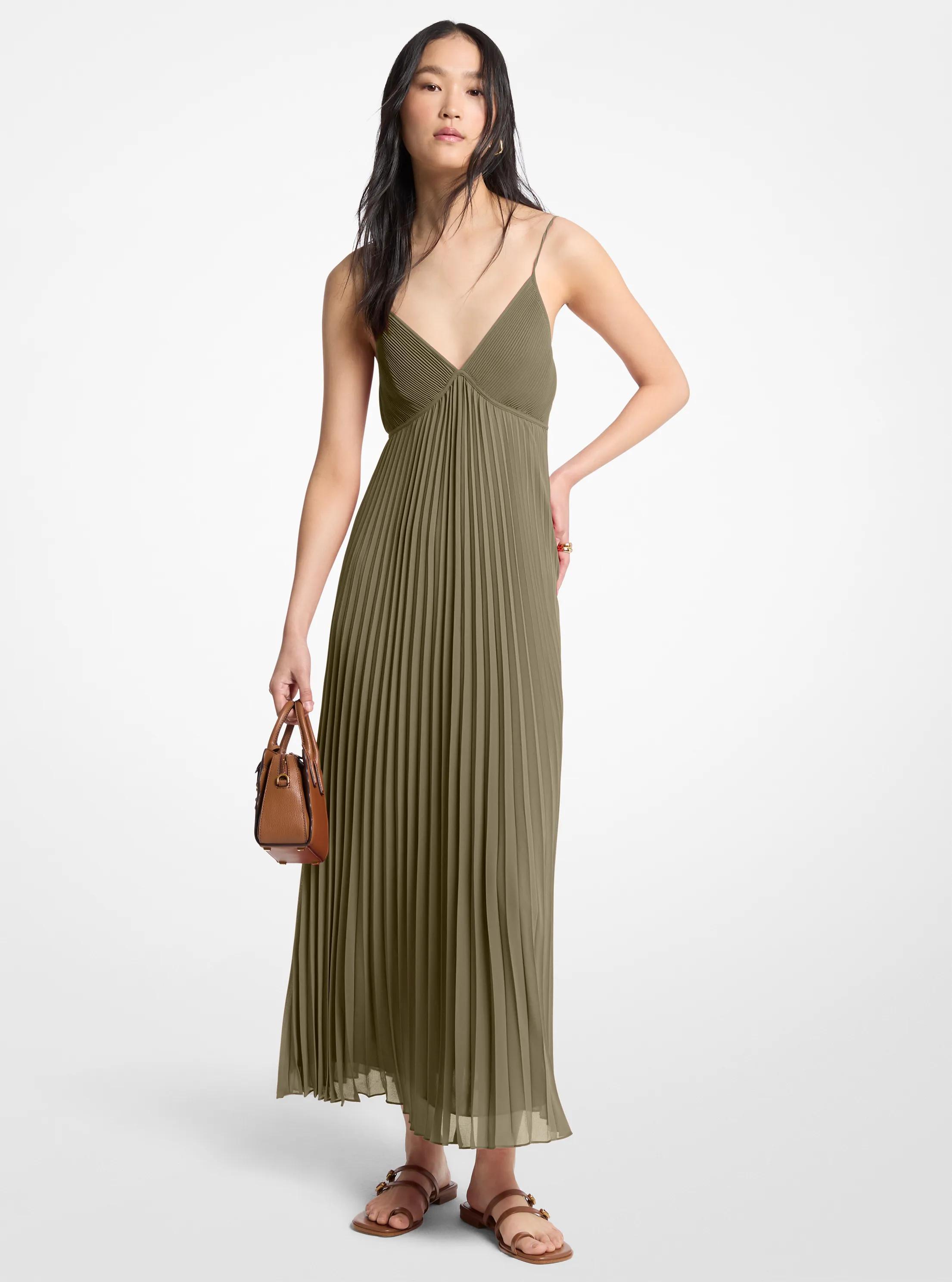 MK Robe longue en georgette plissée - Vert - Michael Kors