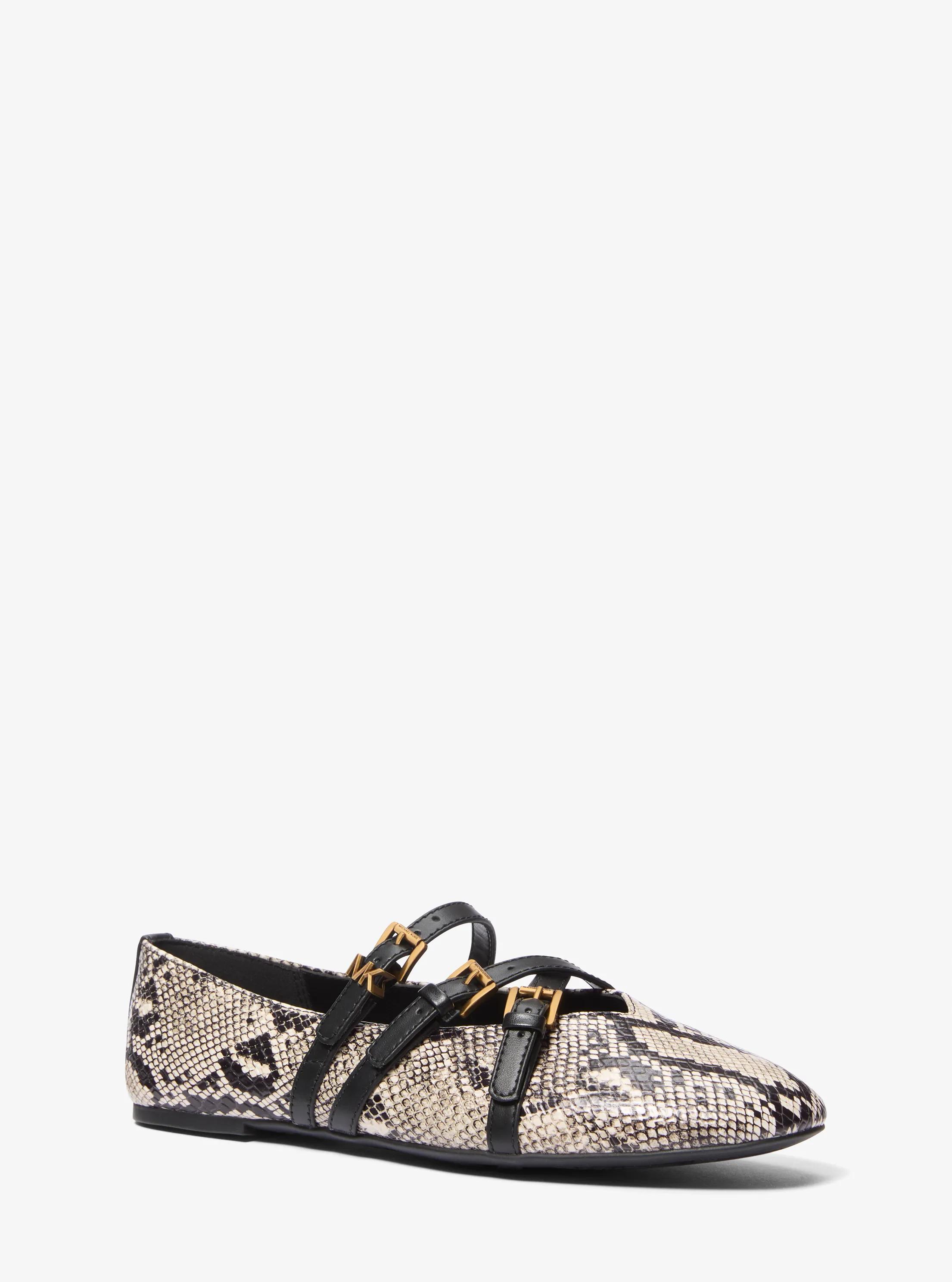Indy Snake Embossed Leather Ballet Flat in NATURAL | Michael Kors