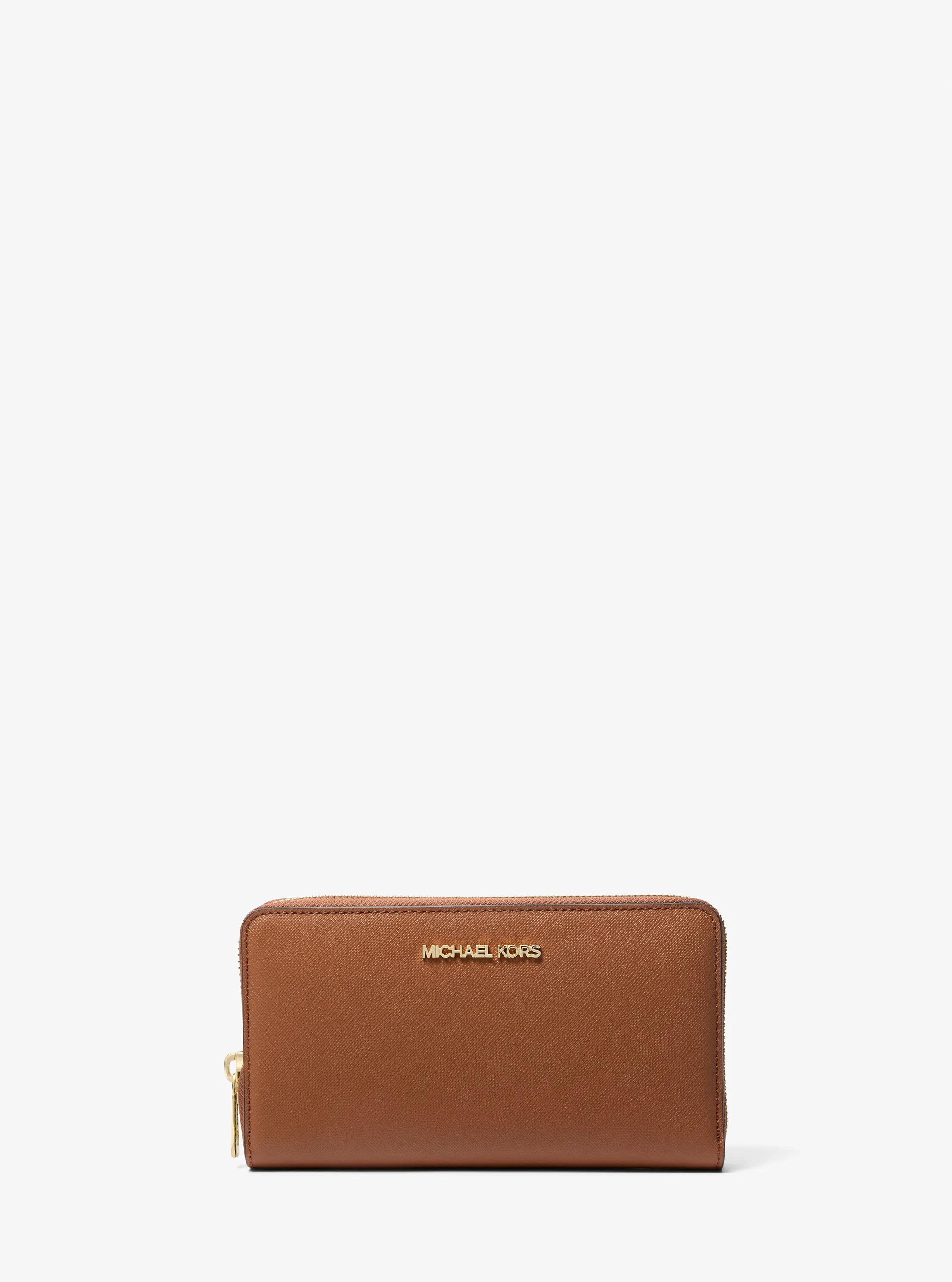 Portefeuille Jet Set van saffianoleer, middelgroot in LUGGAGE | Michael Kors