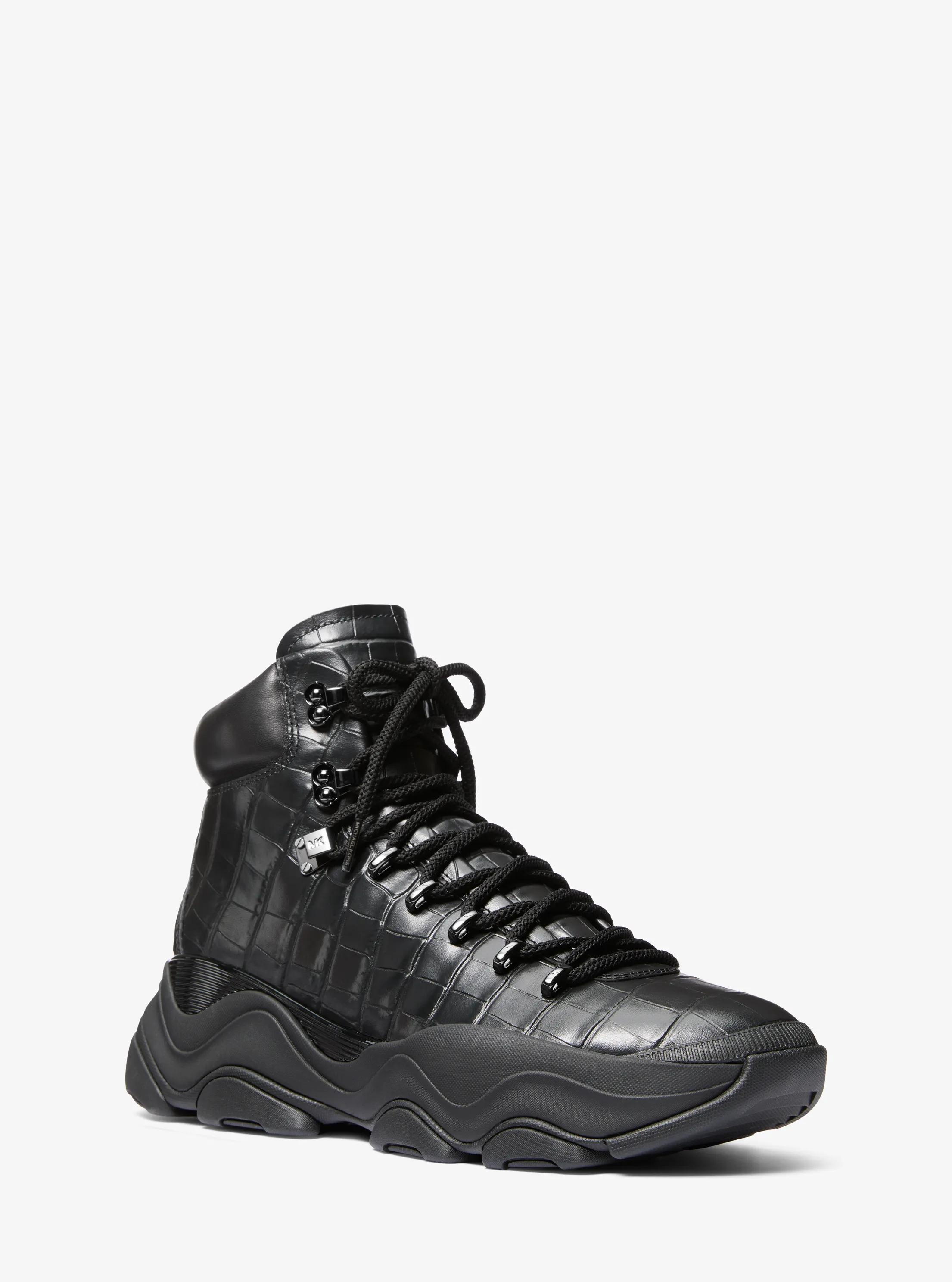 Atlas Crocodile Embossed Leather Boot in BLACK | Michael Kors